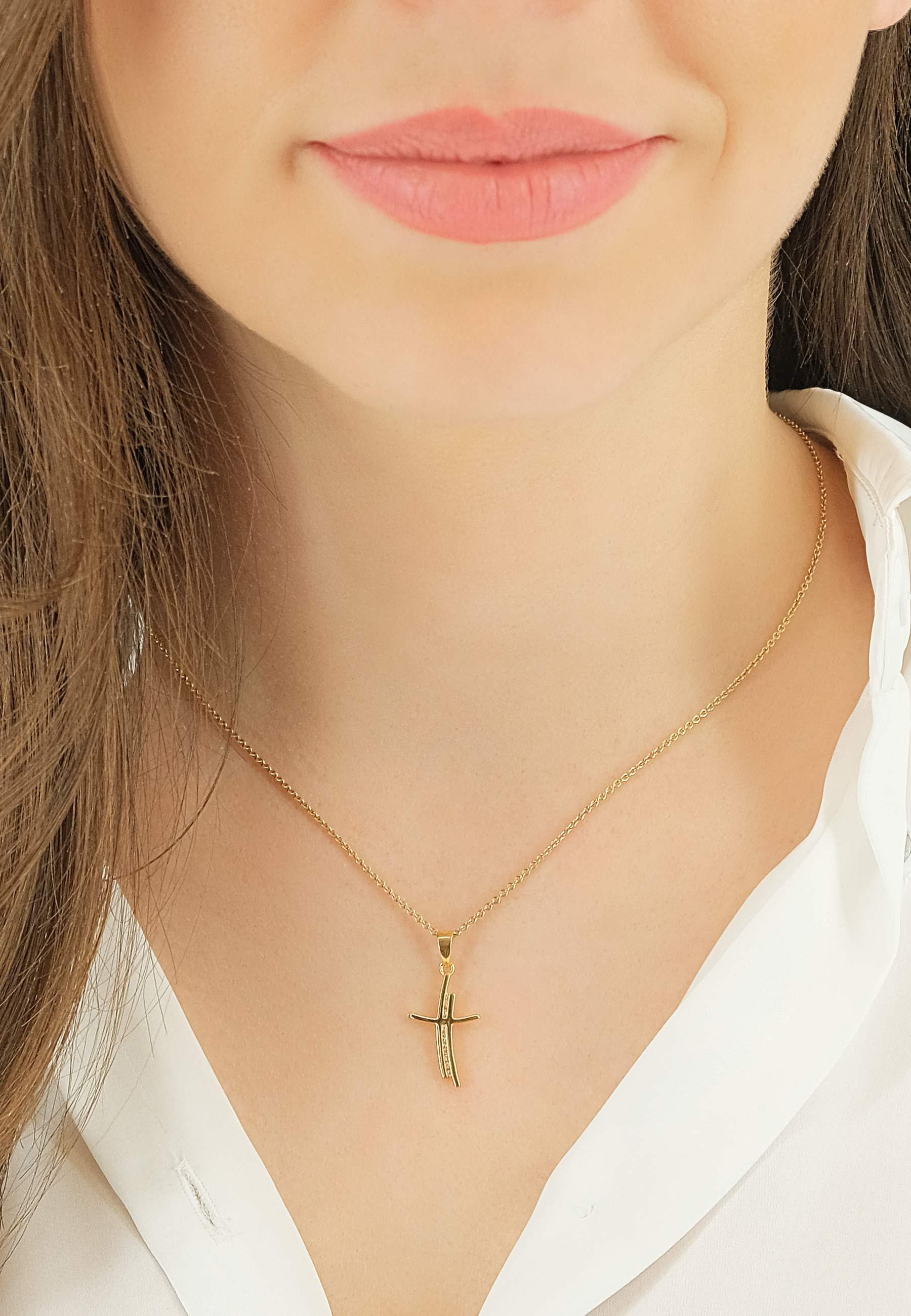 MUAU Schmuck Anhänger Kreuz Gelbgold 750 Diamant 0.05ct. 24x12mm