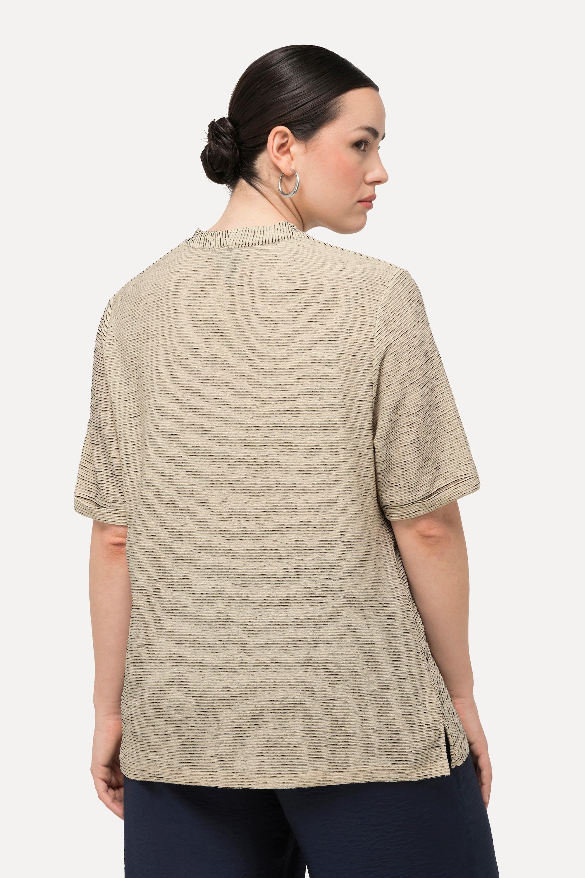 Ulla Popken Sweatshirt, Struktur, V-Ausschnitt, Halbarm