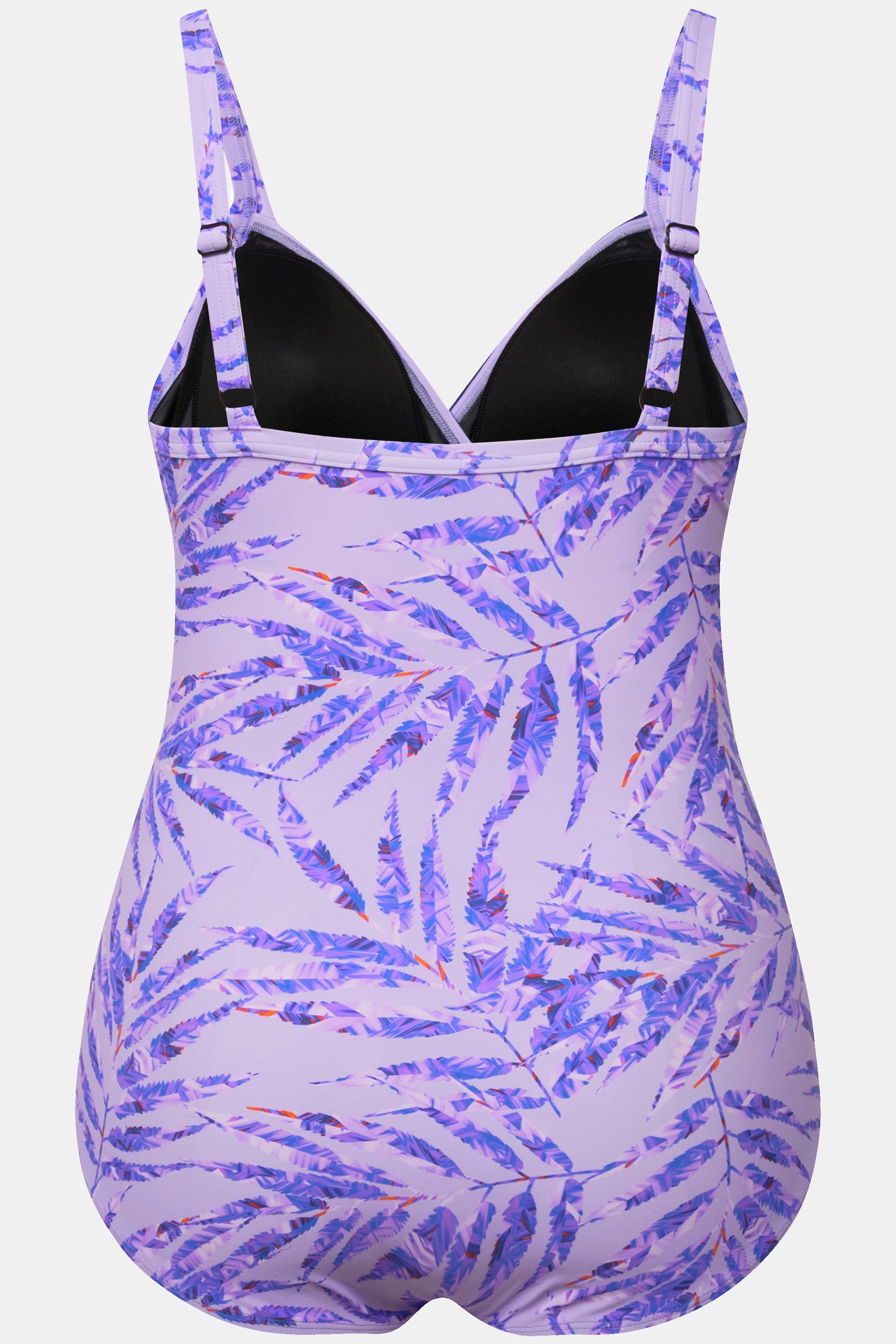 Ulla Popken Badeanzug, Palmen, Streifen, Softcups, recycelt