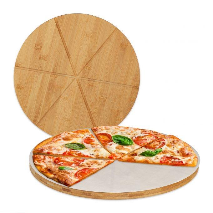 B2X Pizzabrett aus Bambus, 2 Stück, mit Backpapier