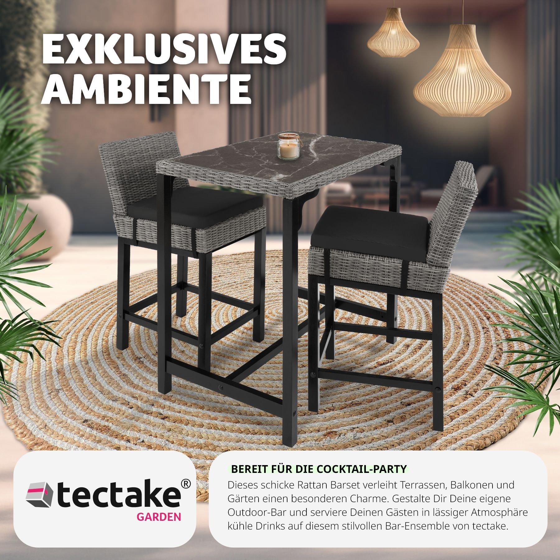 Tectake Rattan Bartisch Kutina mit 2 Stühlen Latina