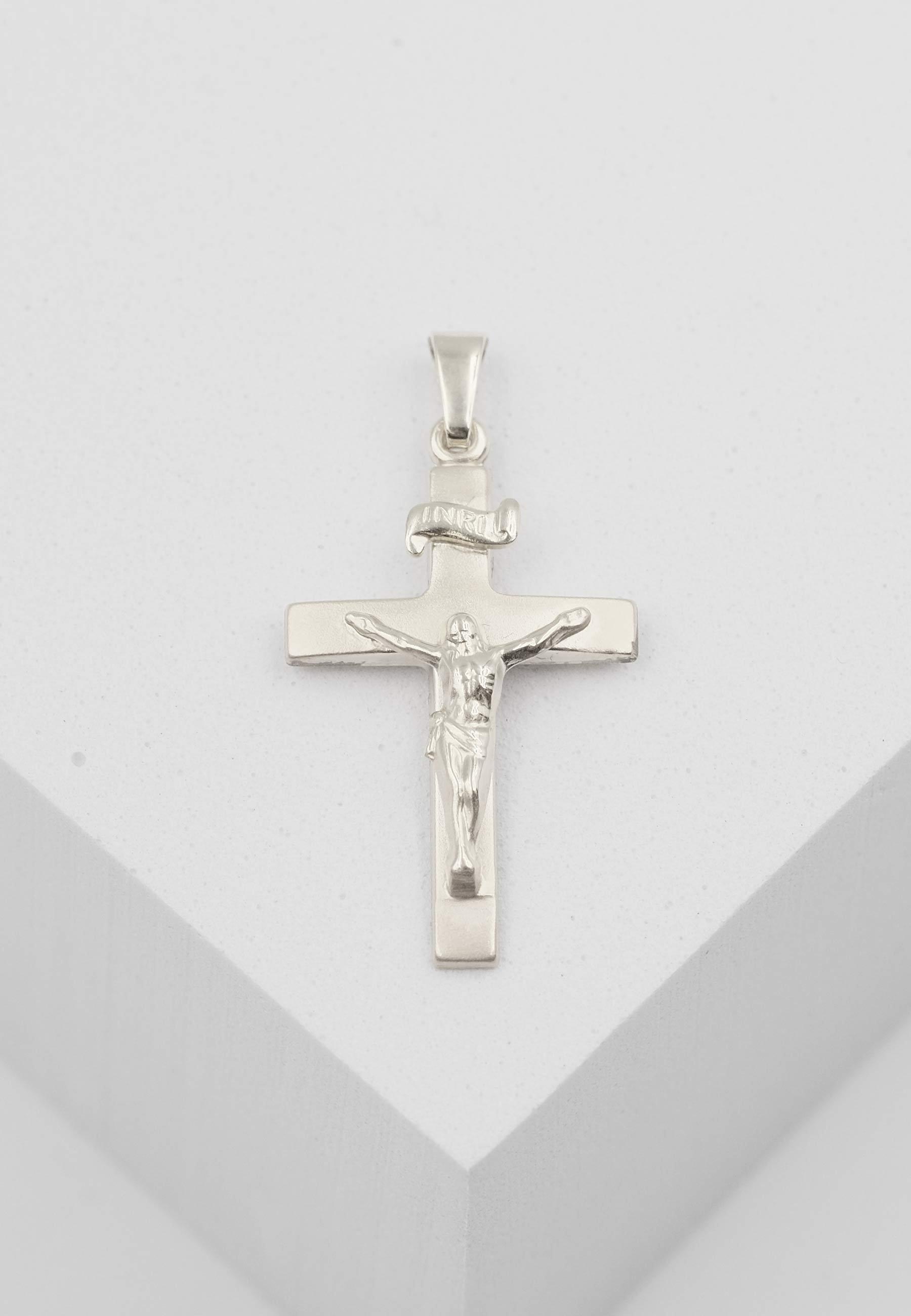 MUAU Schmuck Anhänger Kreuz Weissgold 750 Christus 32x16mm