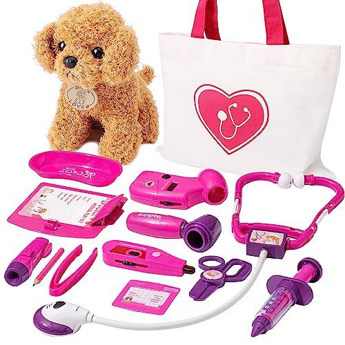 Activity-board Tierarzt Spielset Arztkoffer Kinder ab 3 Jahren, Arzt Rollenspiel Tierarztkoffer mit Plüsch Hund