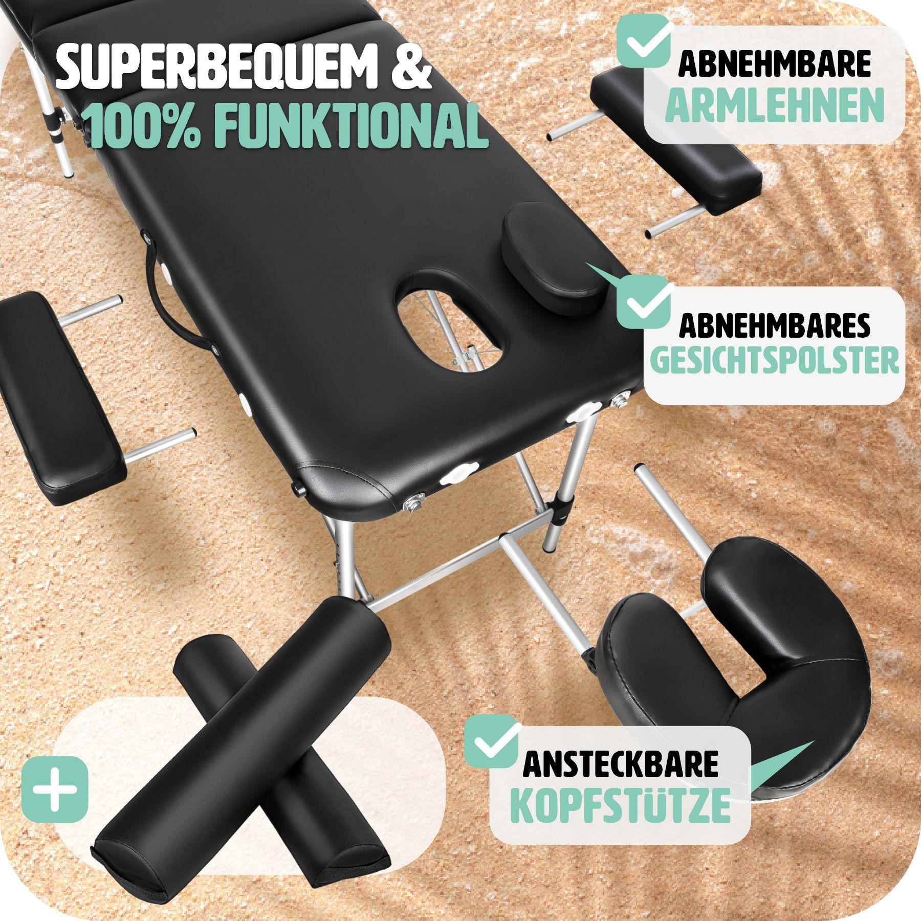 Tectake 3 Zonen Massageliege mit 5cm Polsterung, Rollen und Aluminiumgestell