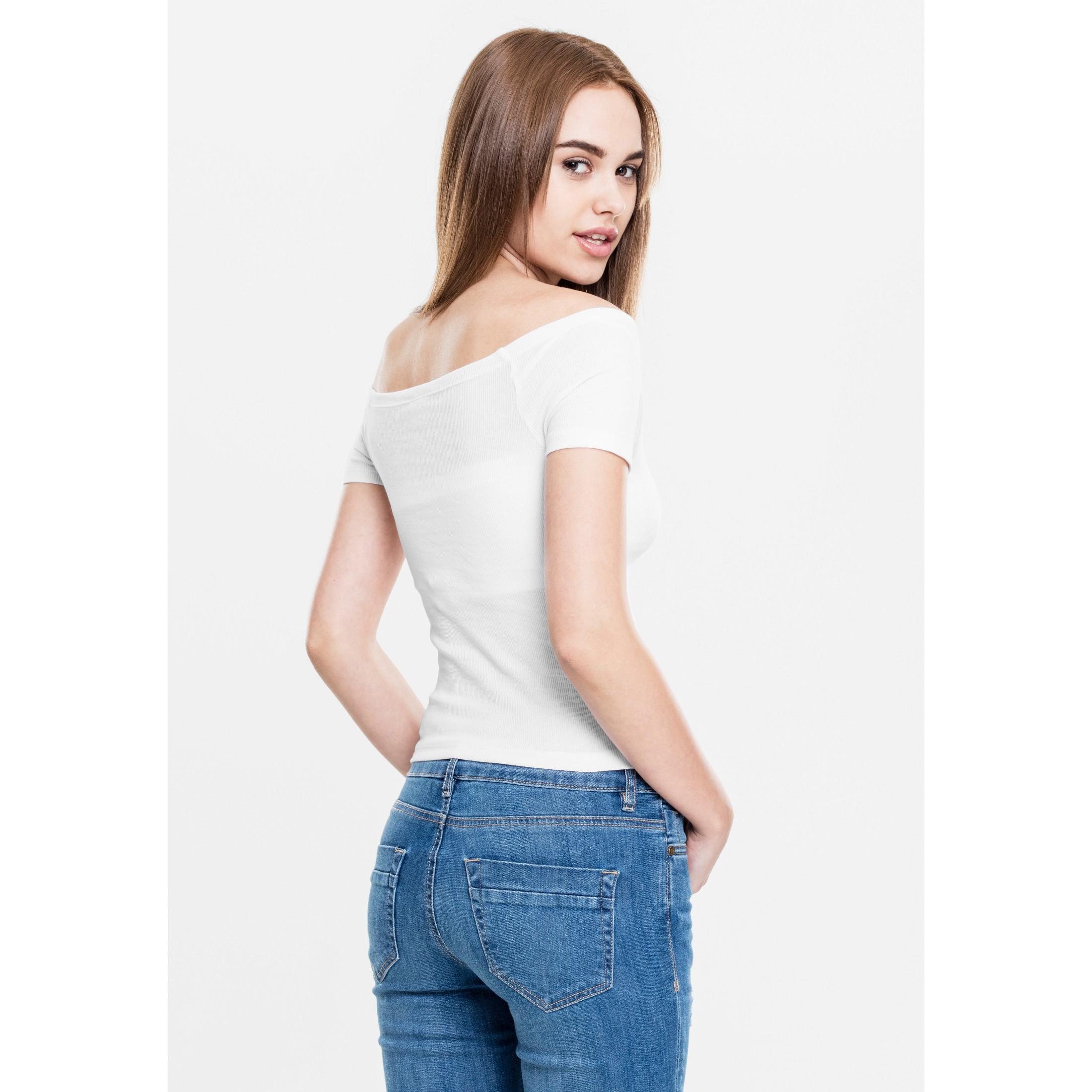 URBAN CLASSICS Geripptes Off Shoulder Crop T-Shirt