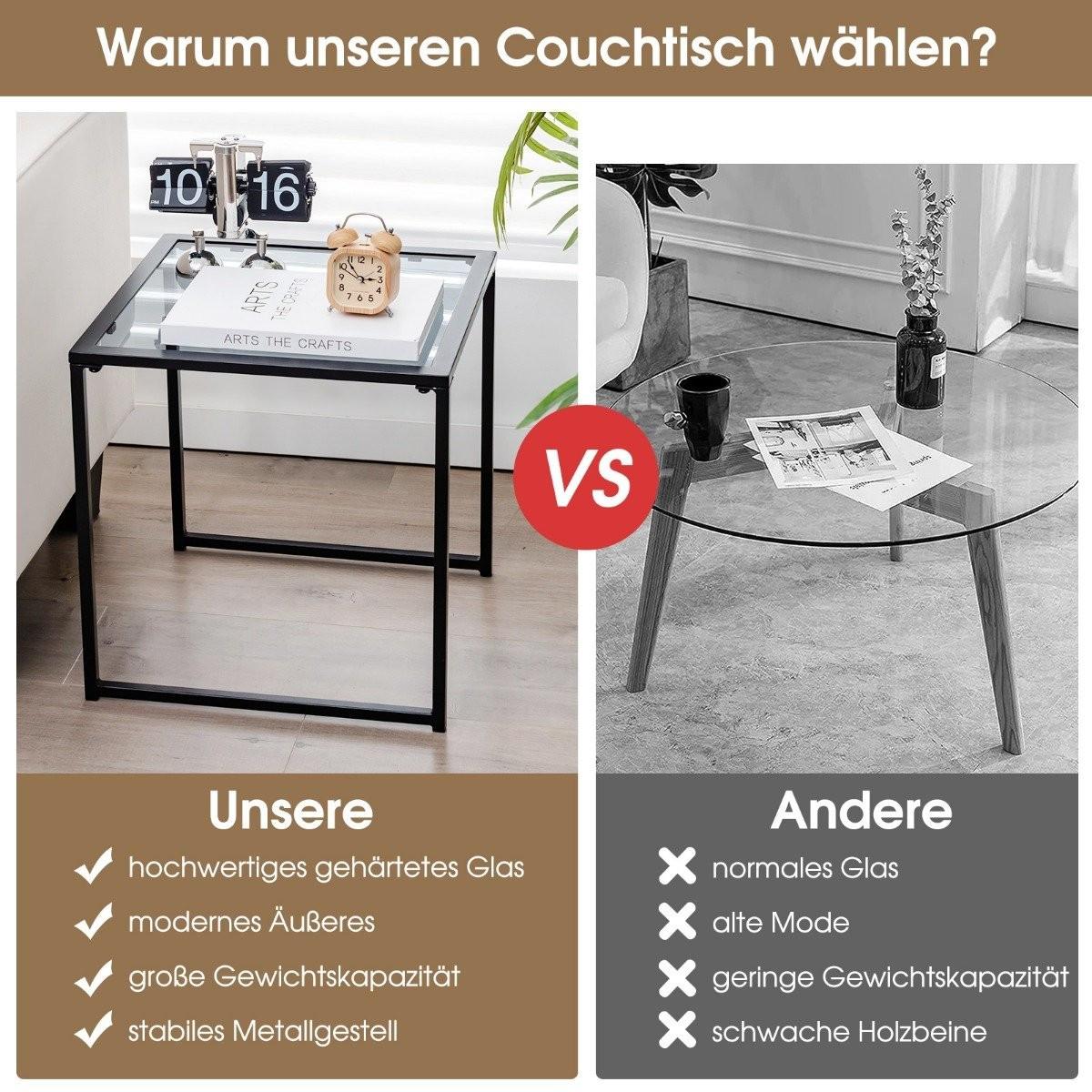 Northio Beistelltisch Kleiner Gartentisch Balkontisch mit Tischplatte aus gehärtetem Glas Schwarz