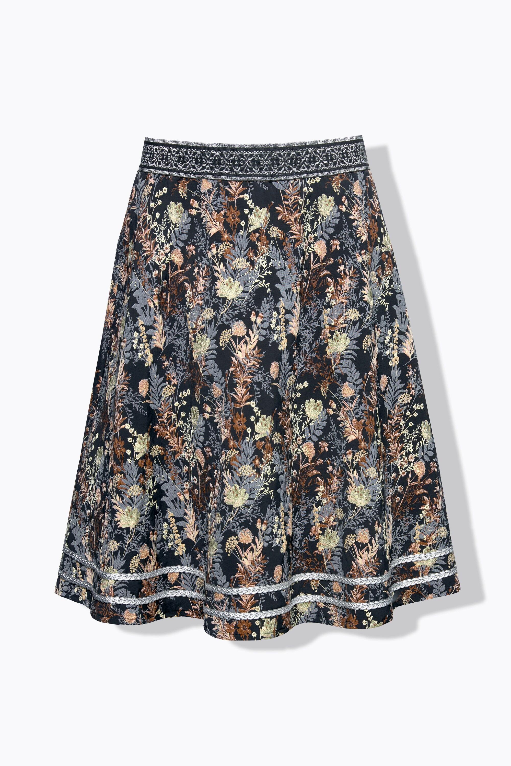 Ulla Popken Jacquard-Midirock, A-Linie, Elastikbund, Glitzerkordel
