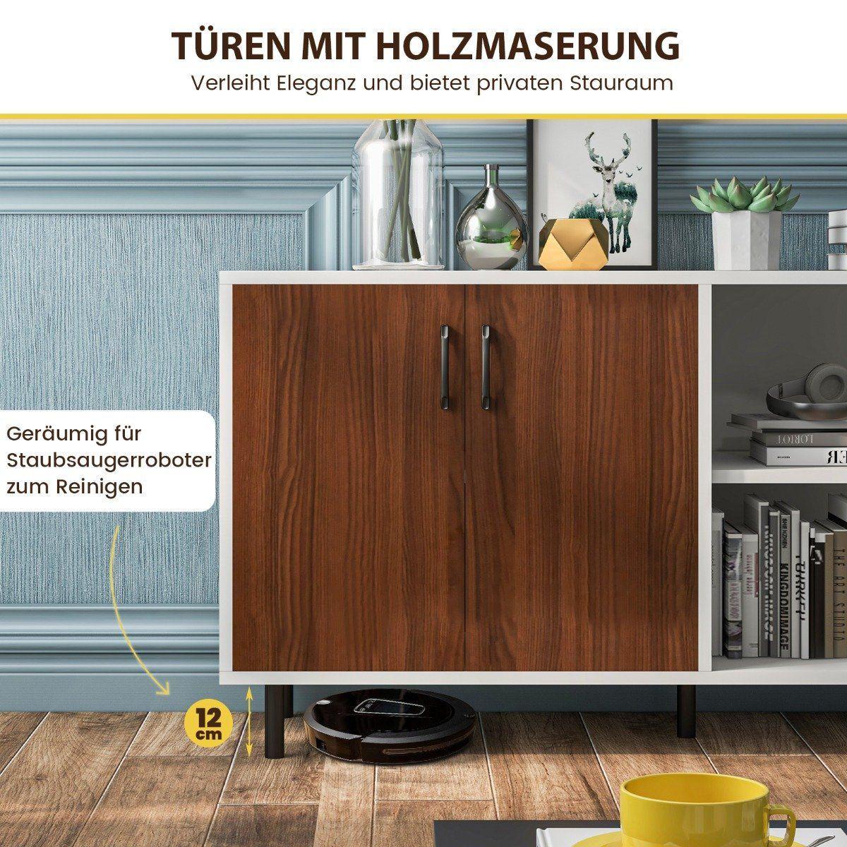Northio Sideboard mit Schrank und 2 offenen Fächern Kommode aus Holz 148 x 40 x 75cm Walnuss