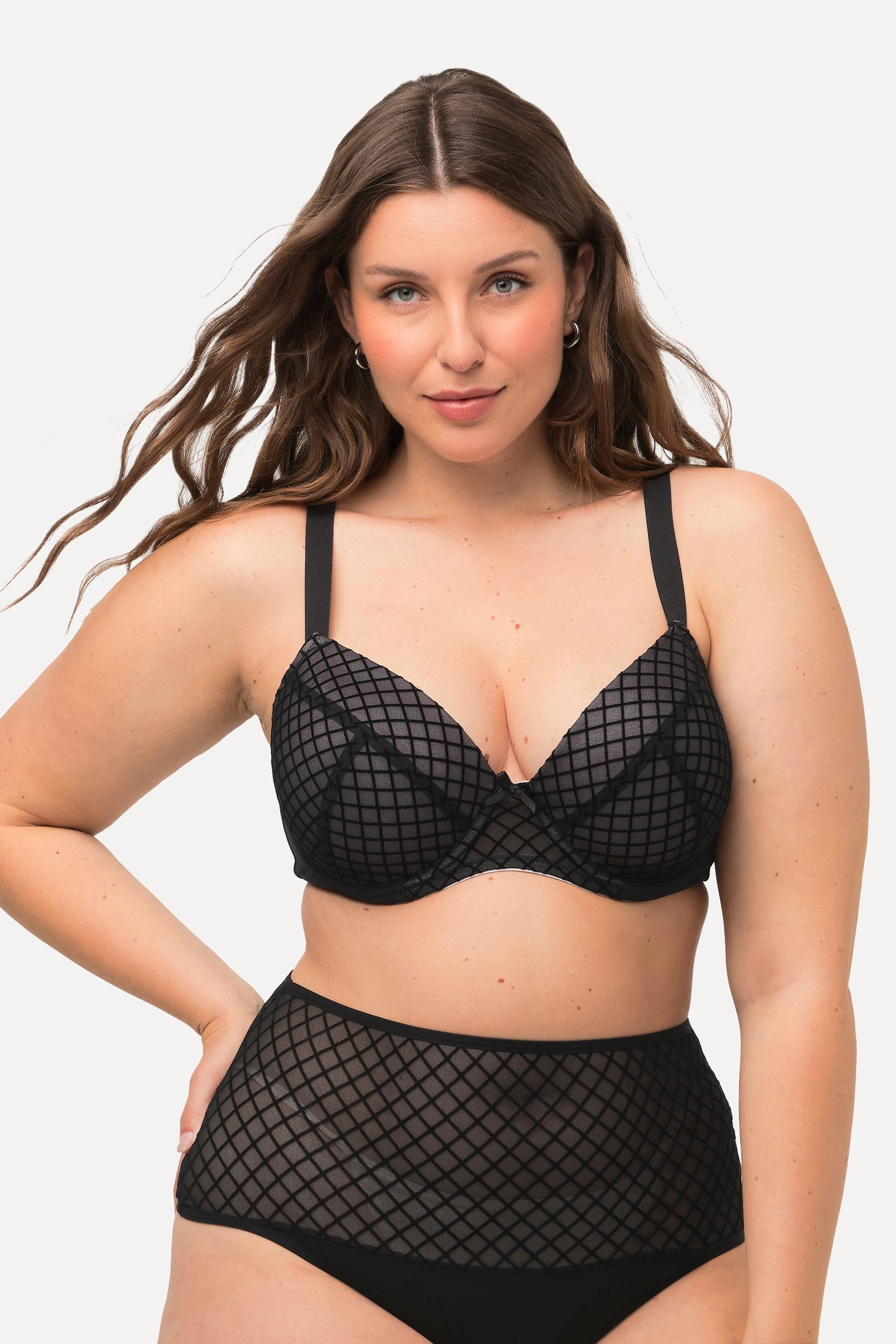 Ulla Popken Bügel-BH, Samt-Karo, Mesh, Softschale, Cup B - E