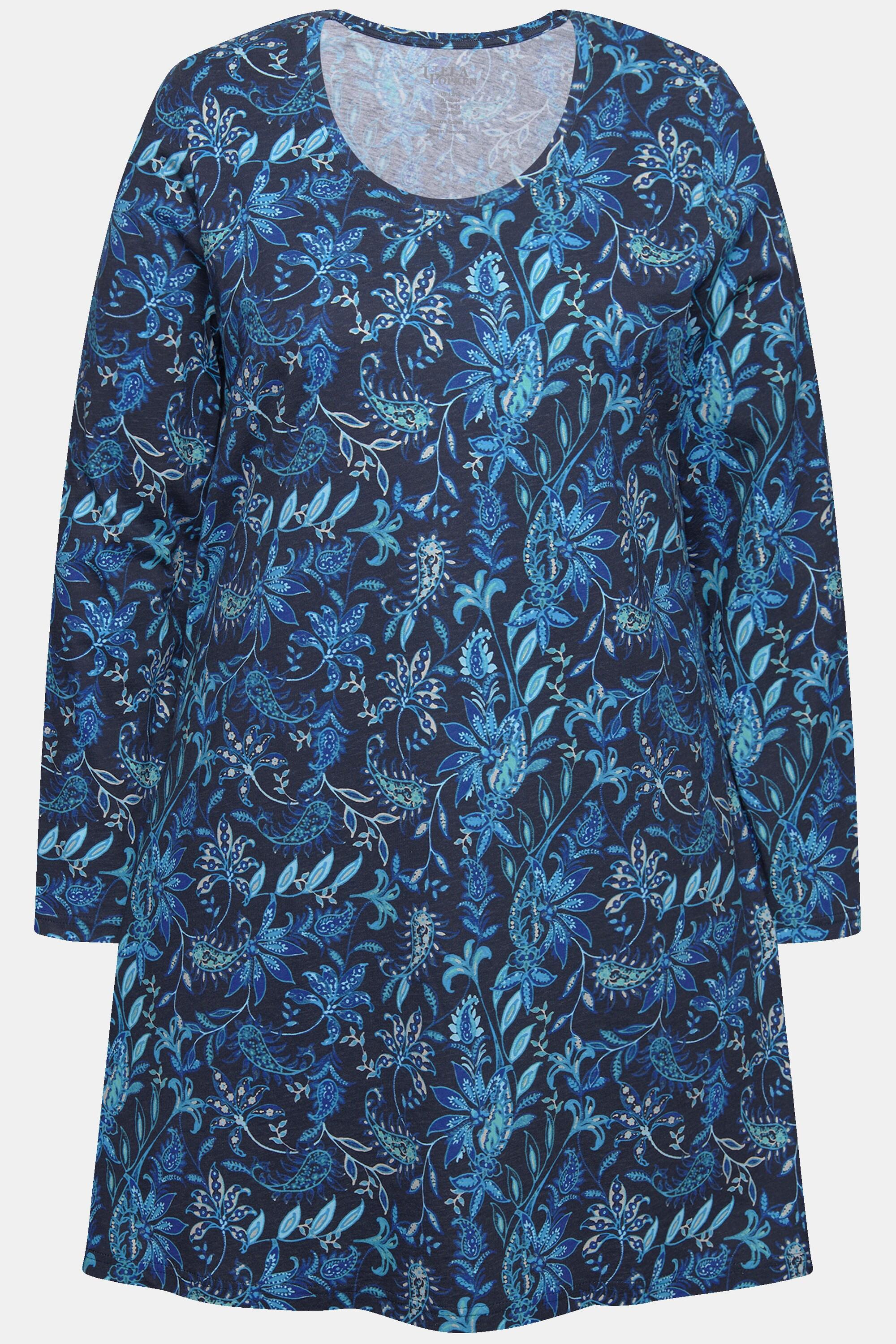 Ulla Popken Gemustertes A-Linie Rundhals Langarm Longshirt