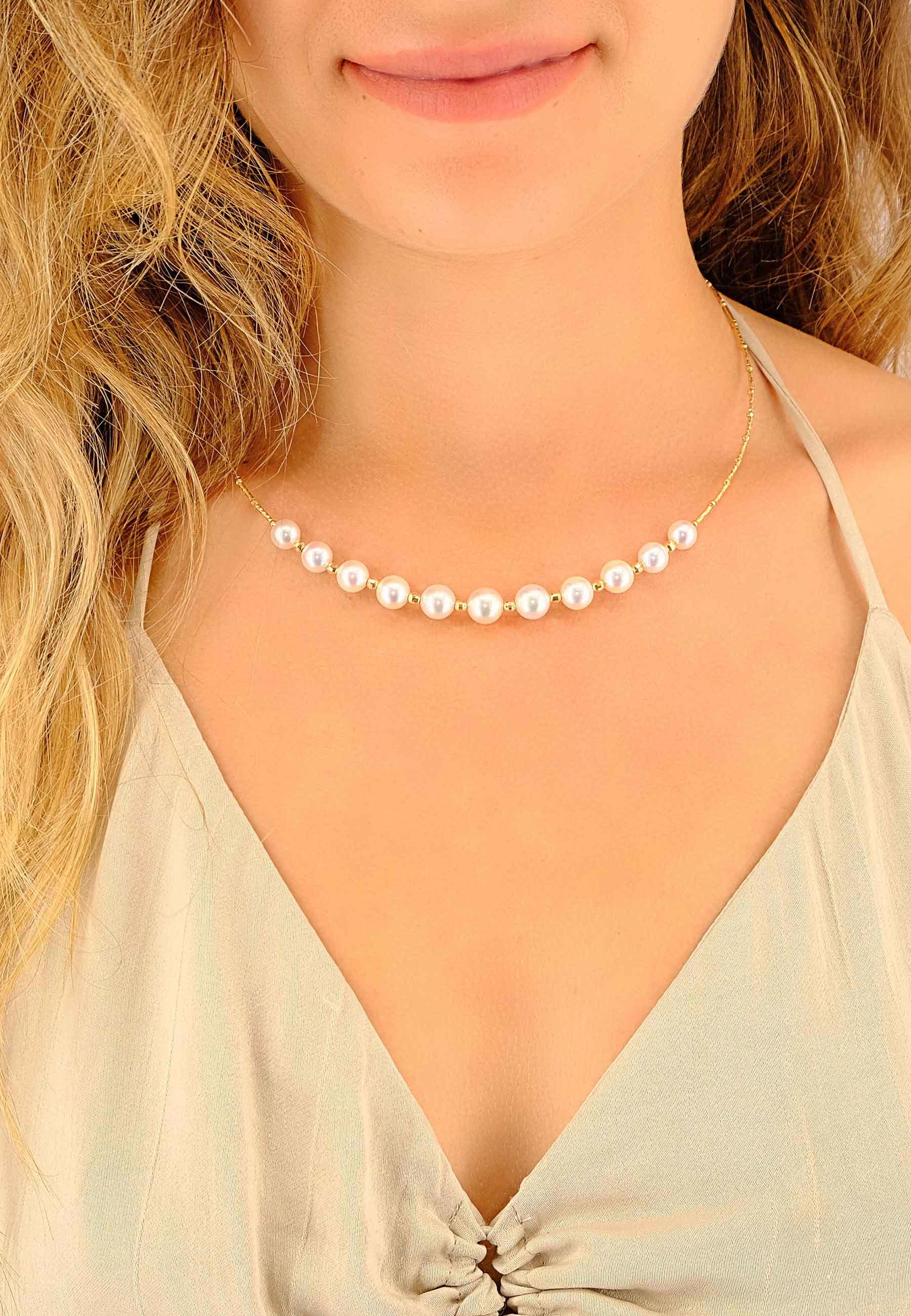 MUAU Schmuck Collier Gelbgold 750 Akoya Perle 7-9mm