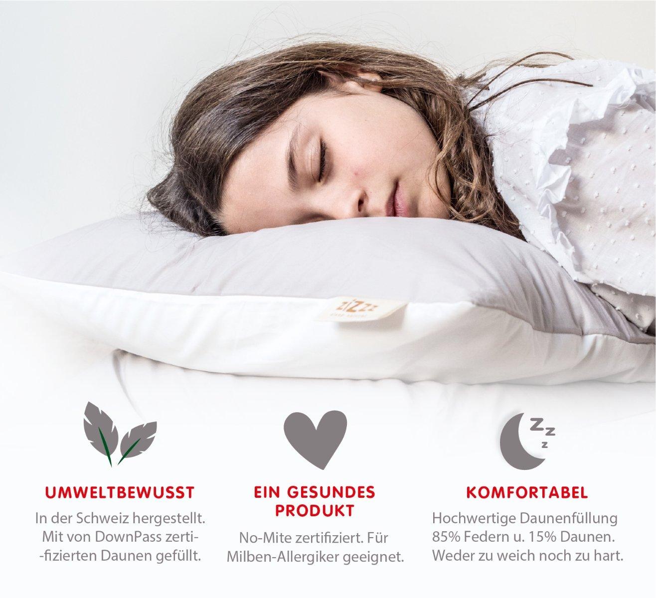 Zizzz Premium Gänsedaunenkissen bio, Nomite & Downpass