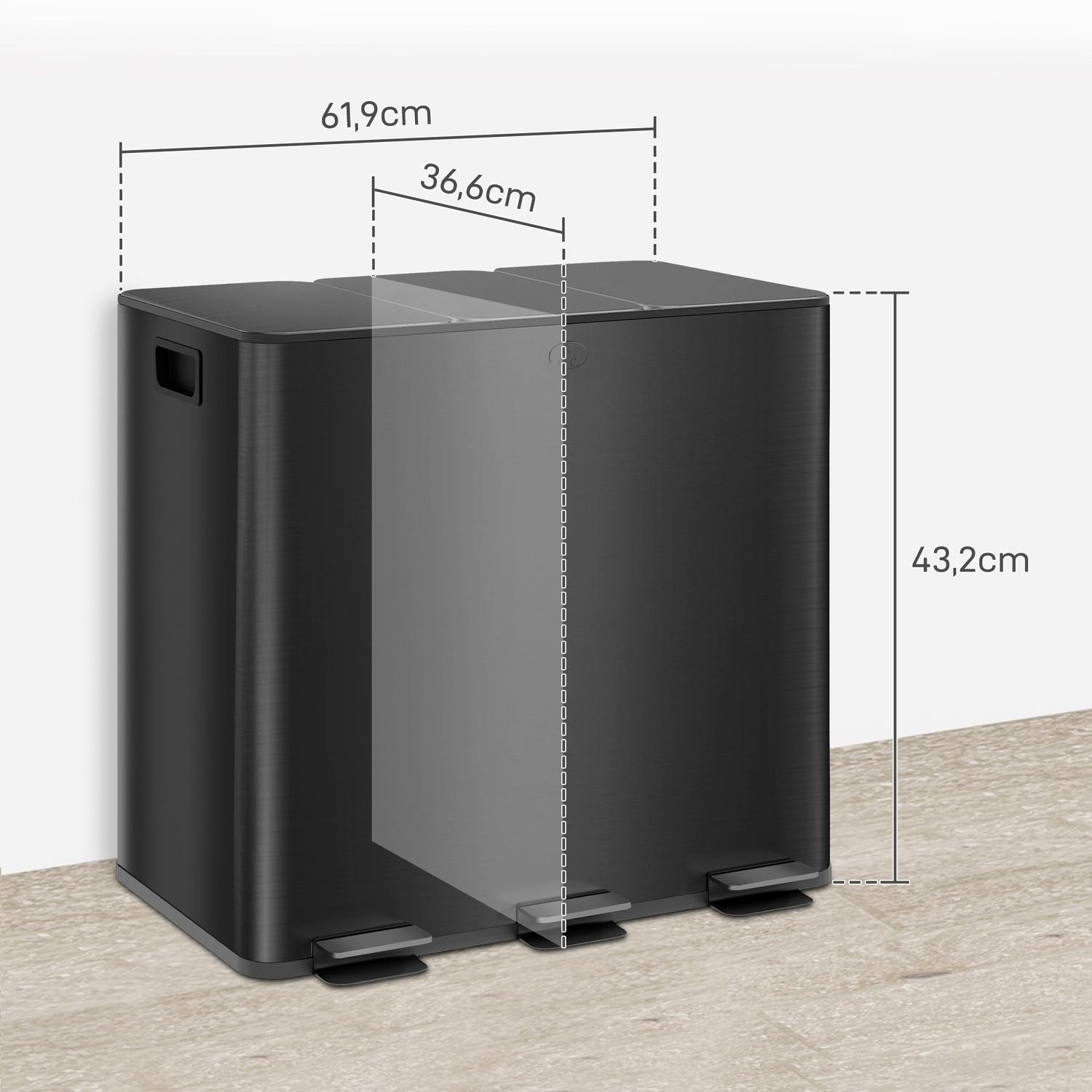 Northio Mülleimer 3 x 15L Treteimer mit Deckel und Fußpedal, Edelstahl Abfalleimer mit Inneneimer für Wohnzimmer & Büro 61,9 x 36,6 x 43,2 cm