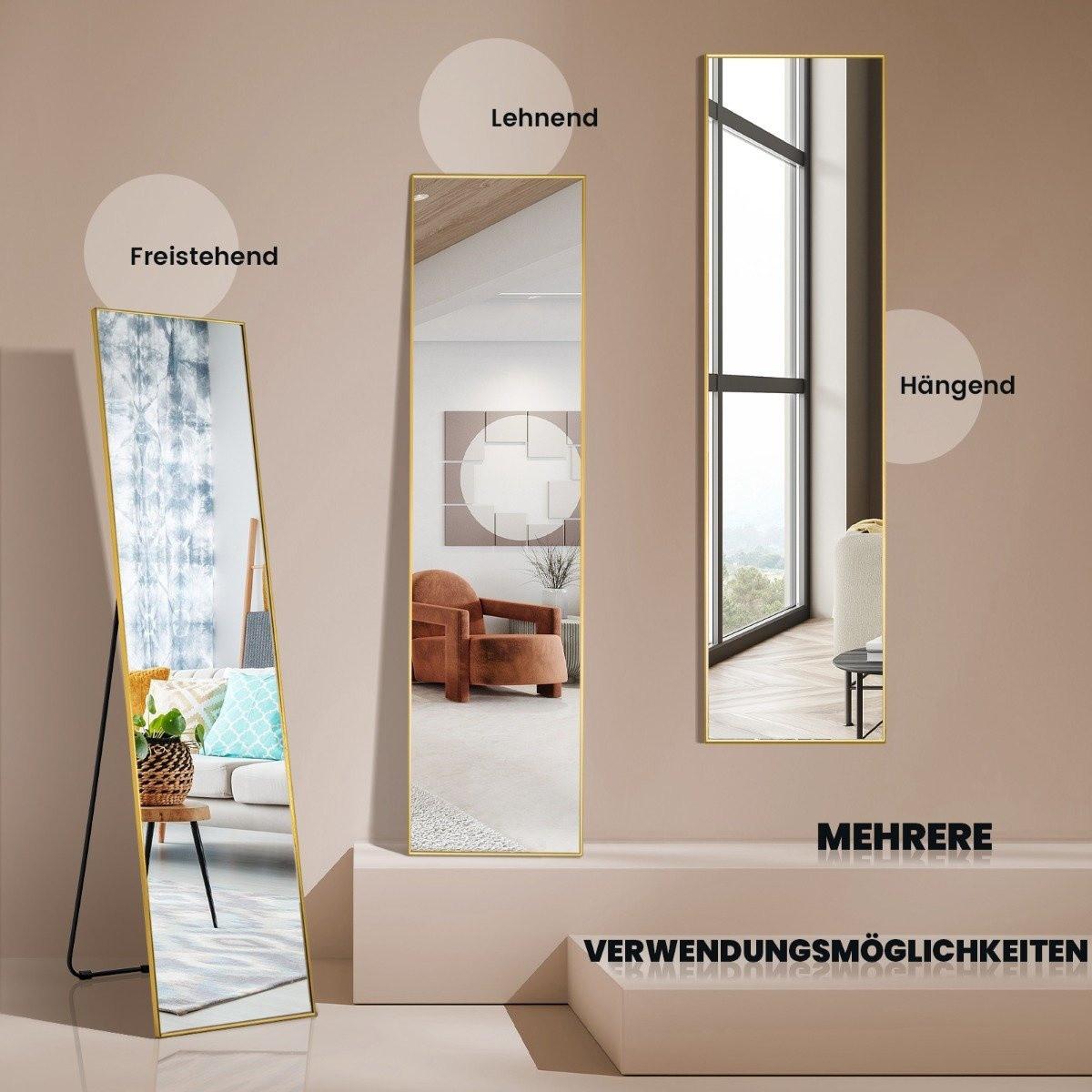 Northix Ganzkörperspiegel 2 in 1 Standspiegel & Wandspiegel aus bruchsicherem Glas Gold