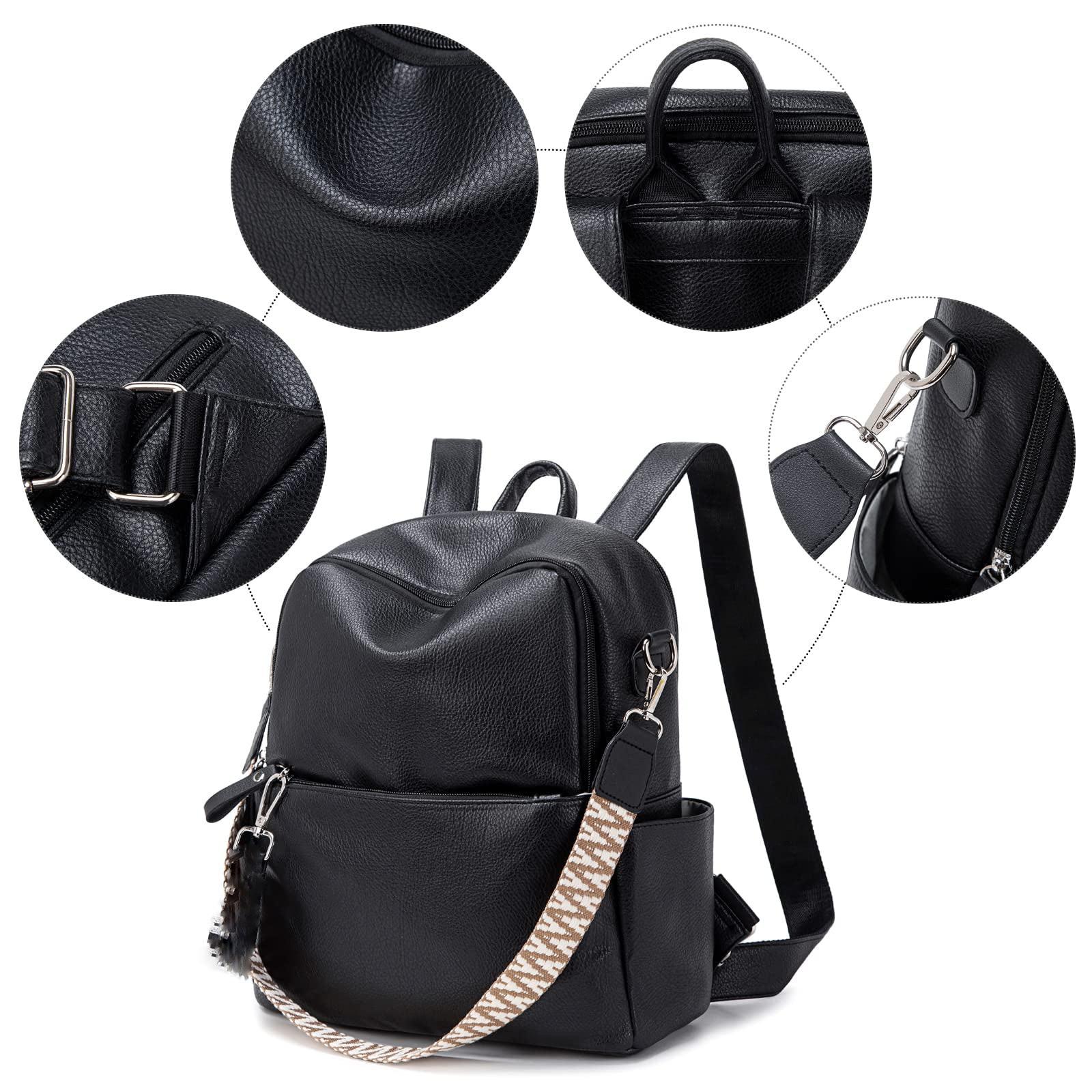 Only-bags.store Rucksack Klein - 2 in 1 Rucksack Tasche Leder PU Schultertasche Schulrucksack Wasserdichter Lederrucksack Anti-Diebstahl Daypack für Reisen