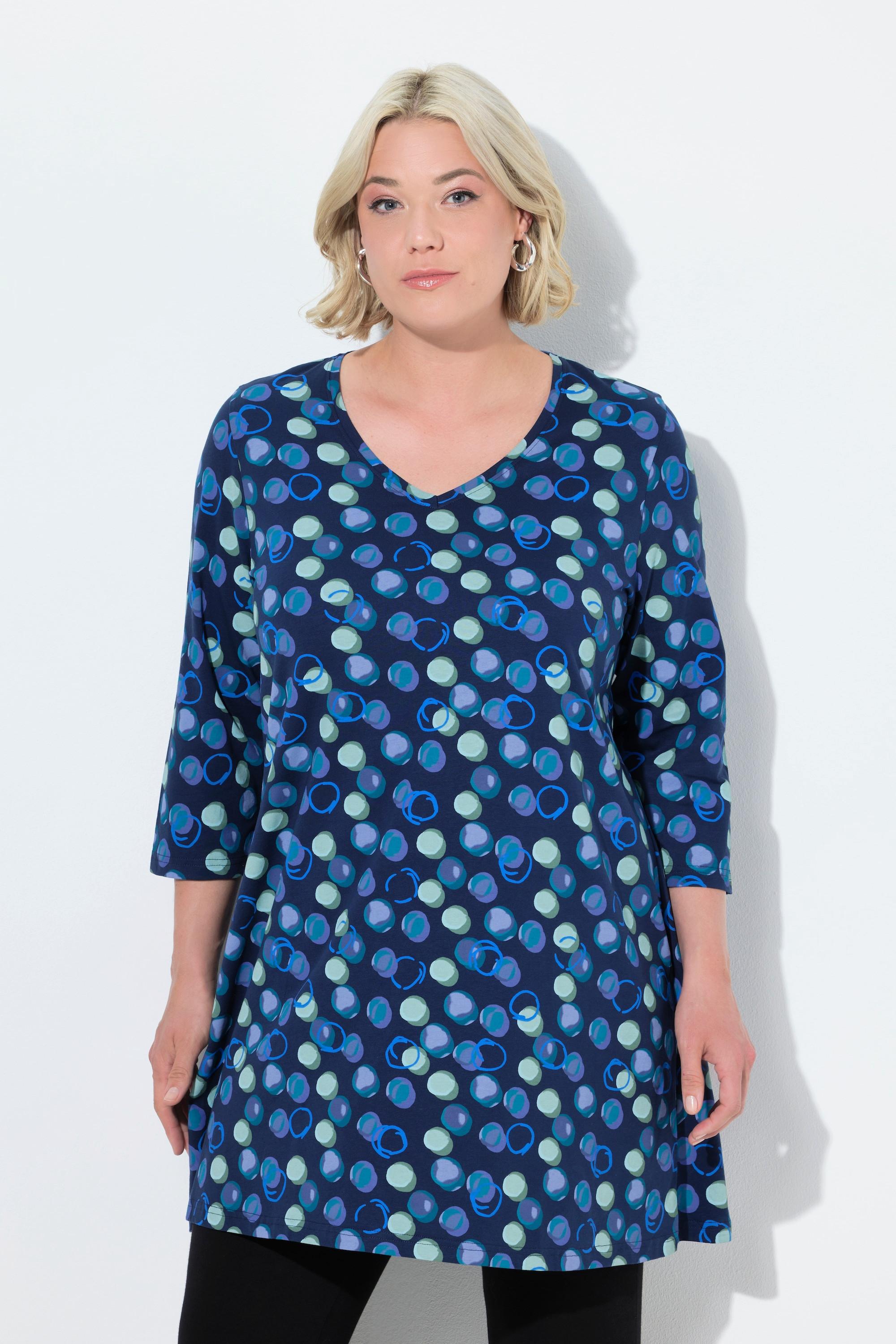 Ulla Popken Punkte A-Linie V-Ausschnitt 3/4-Arm Longshirt