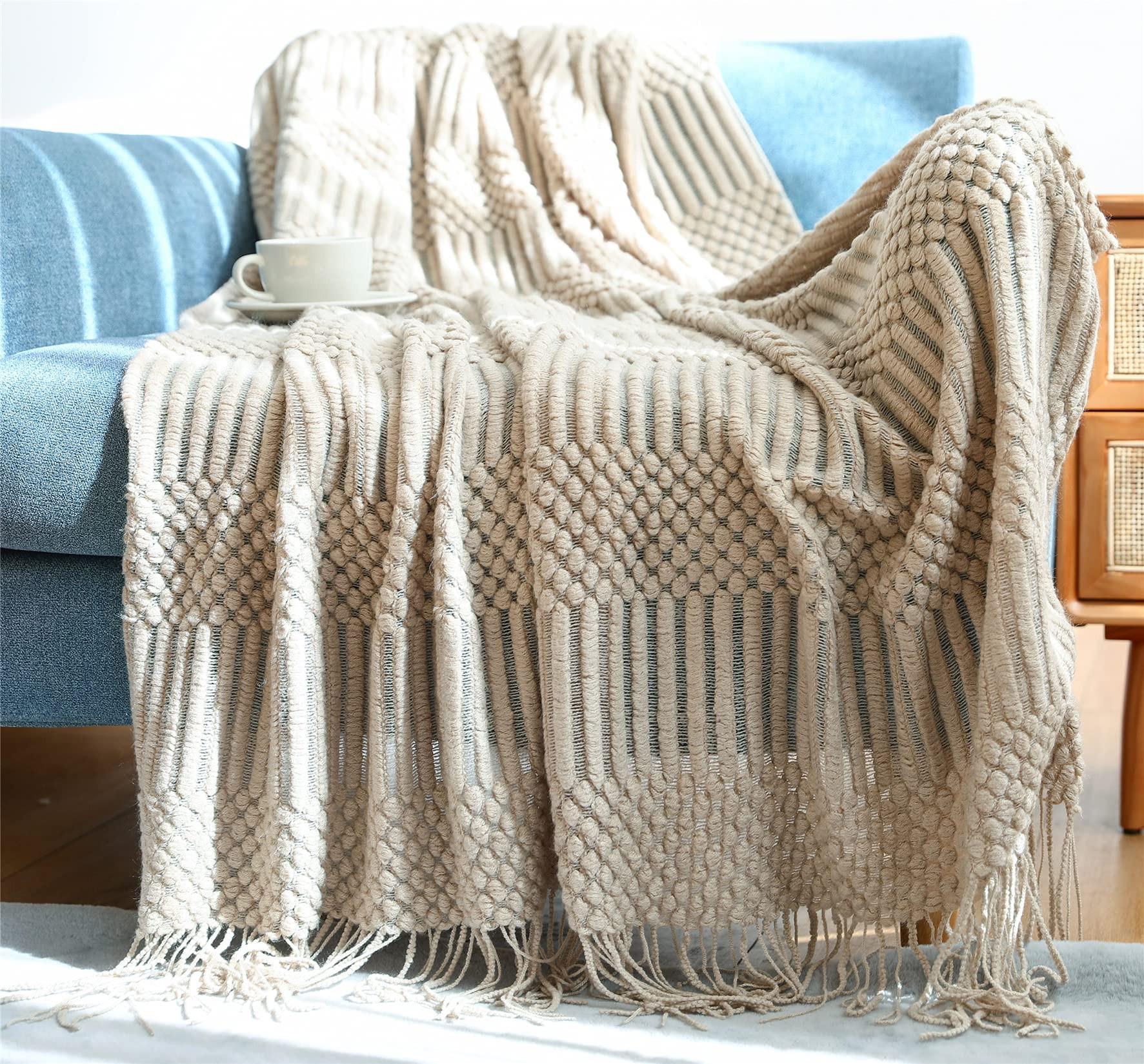Alopini Boho-Decke weiche Strickdecke Wendedecke
