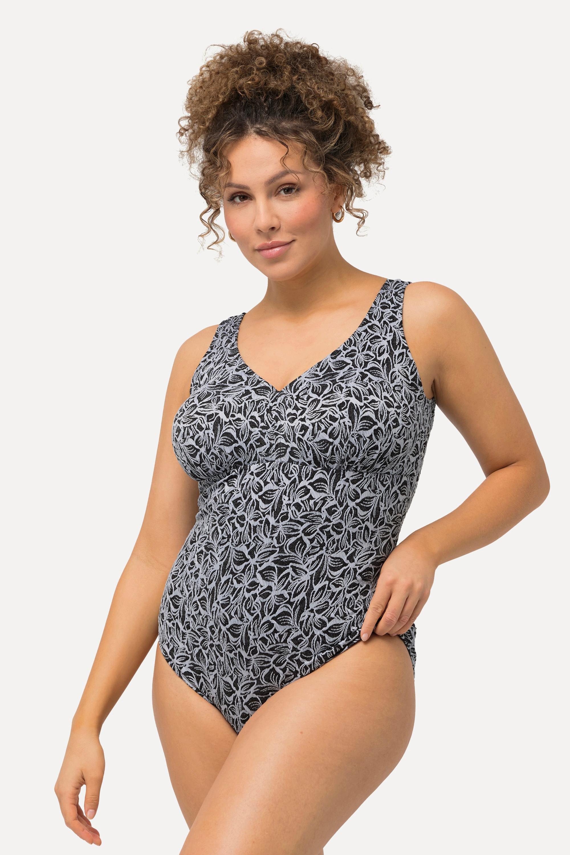 Ulla Popken Badeanzug, Blätter, Softcups, tiefer Rückenausschnitt