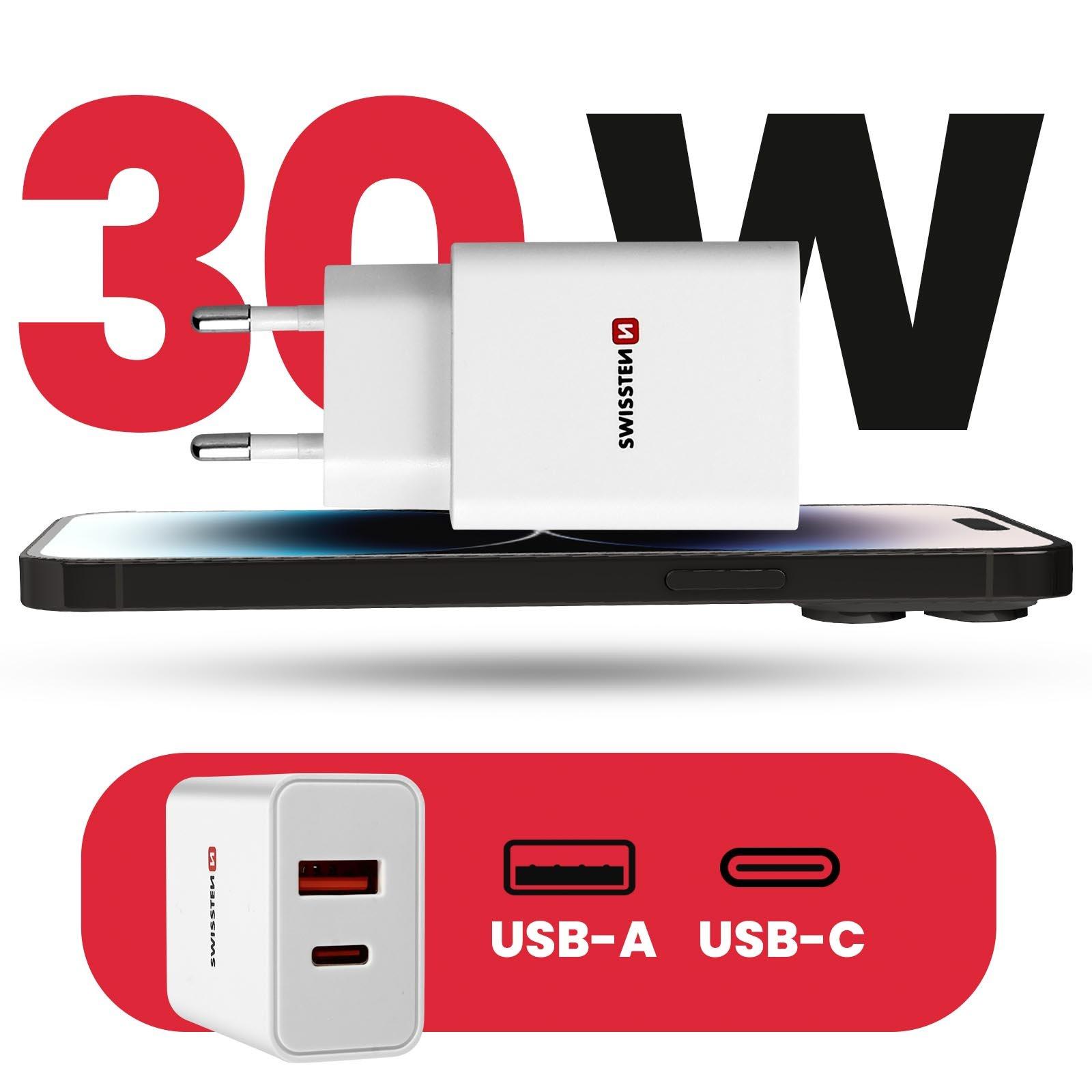 SWISSTEN GaN-Netzteil 30W USB + USB-C, Swissten