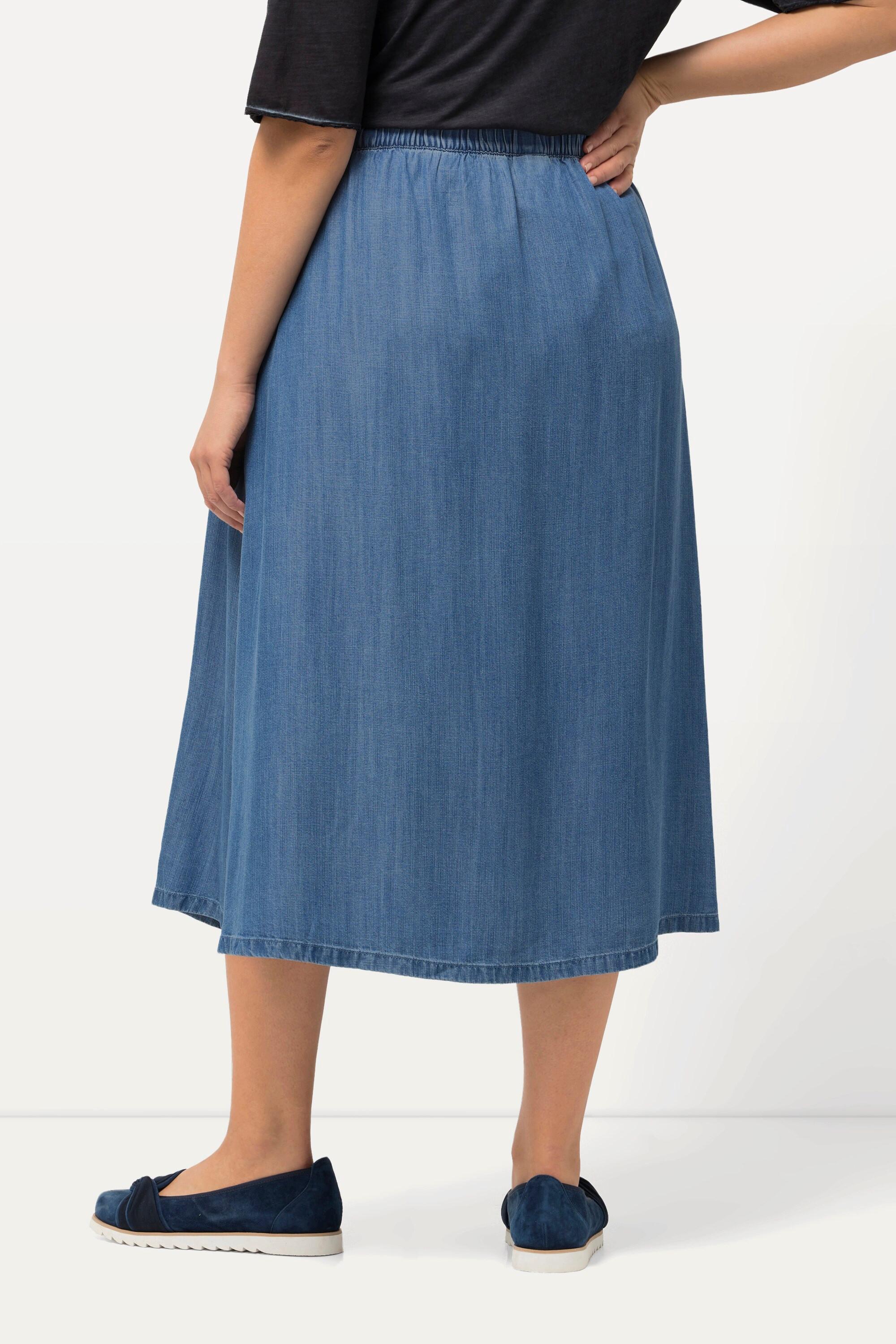 Ulla Popken Lyocell-Rock, Jeansoptik, A-Linie, Saumschlitz