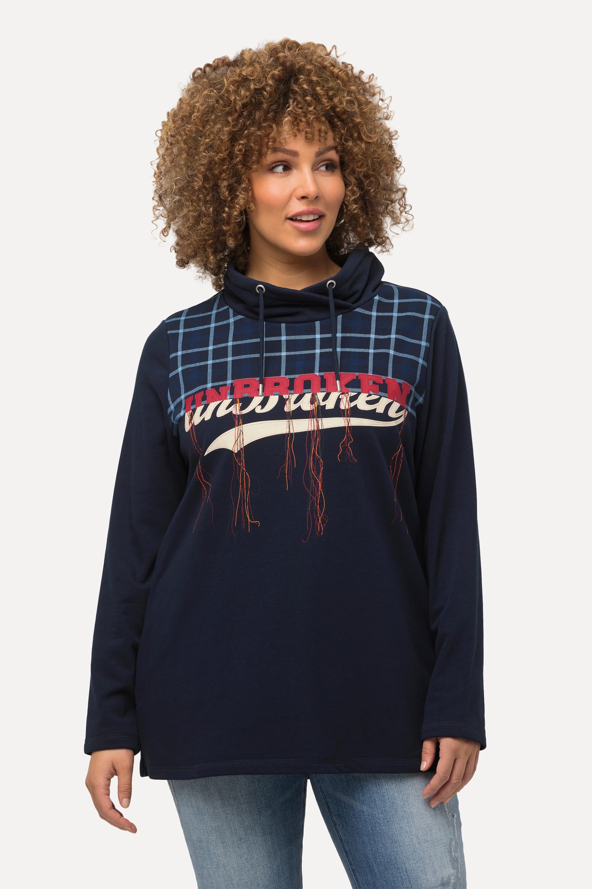 Ulla Popken Sweatshirt, Karo, Frottee, Stehkragen, Langarm