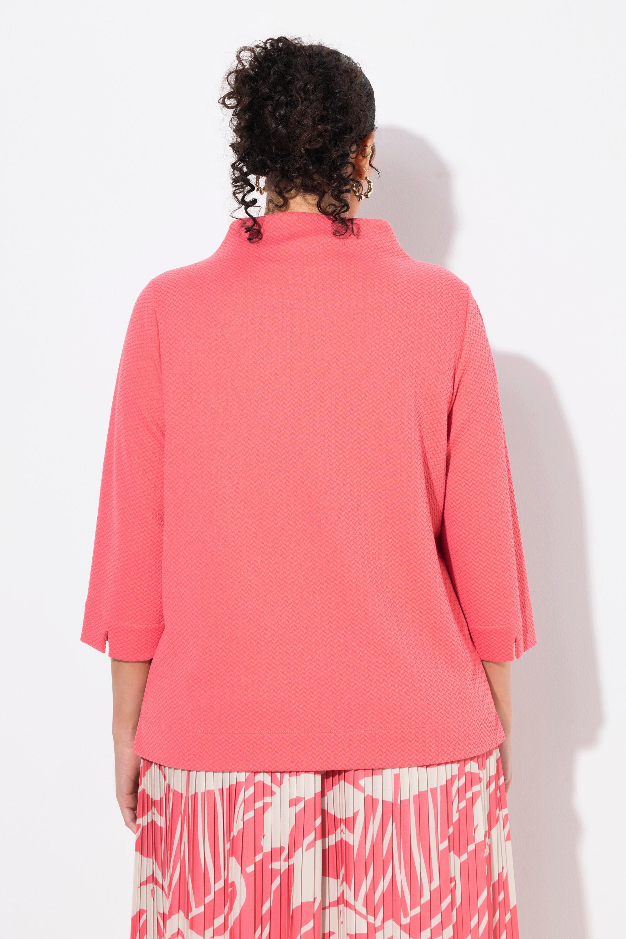 Ulla Popken Sweatshirt, Struktur, Stehkragen, Zierfalten, 3/4-Arm