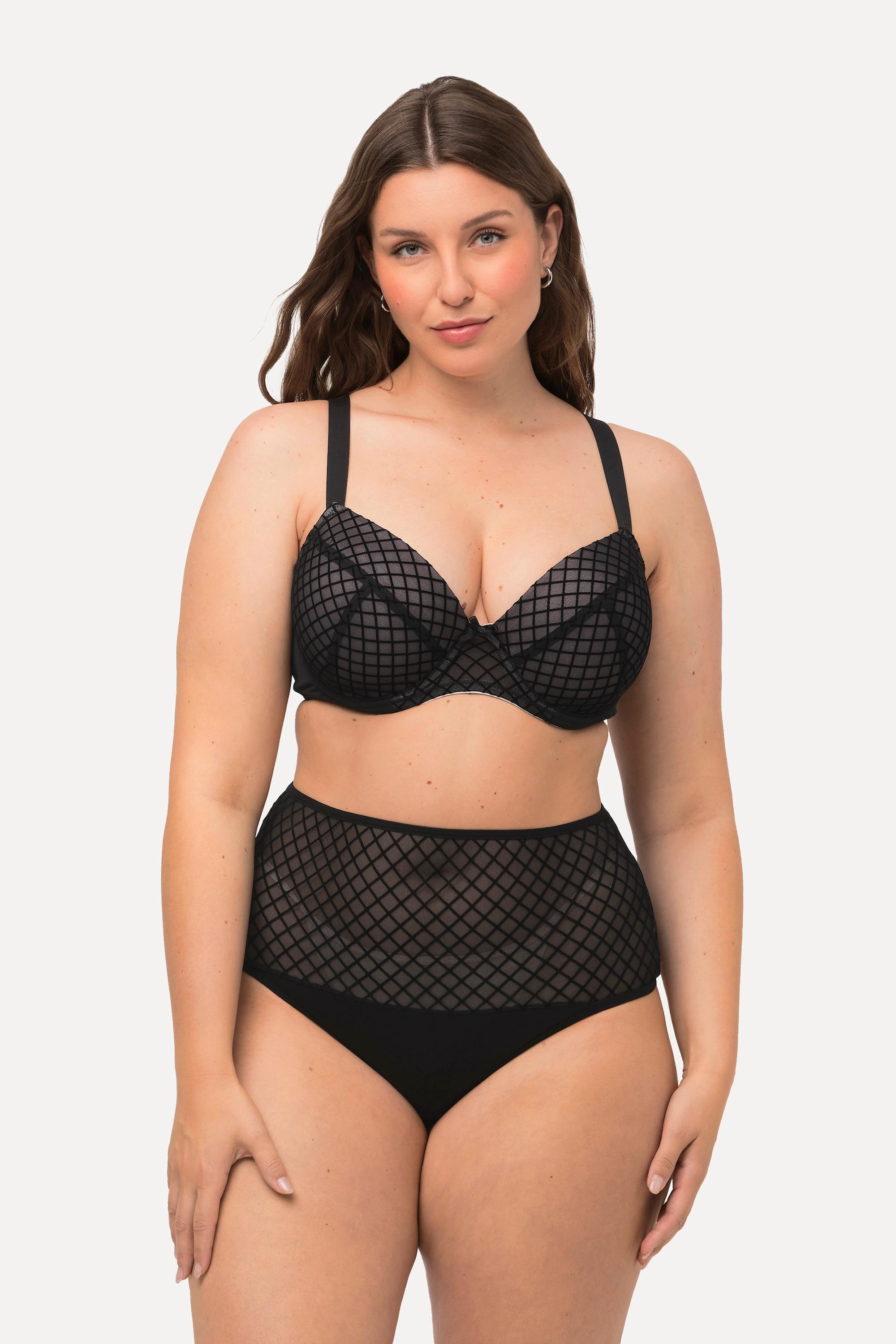 Ulla Popken Bügel-BH, Samt-Karo, Mesh, Softschale, Cup B - E