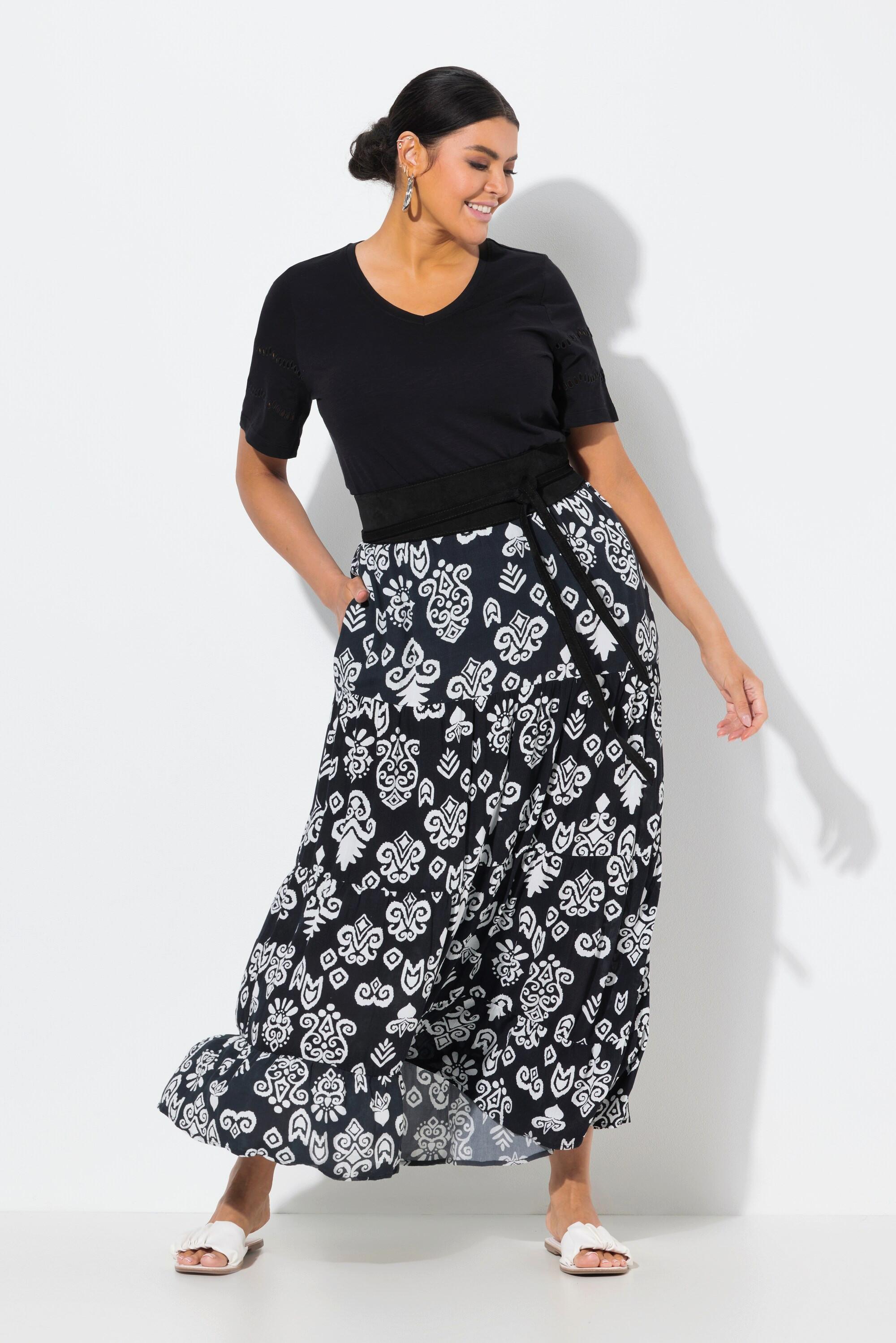 Ulla Popken Rock, A-Linie, Volants, Elastikbund, Taschen