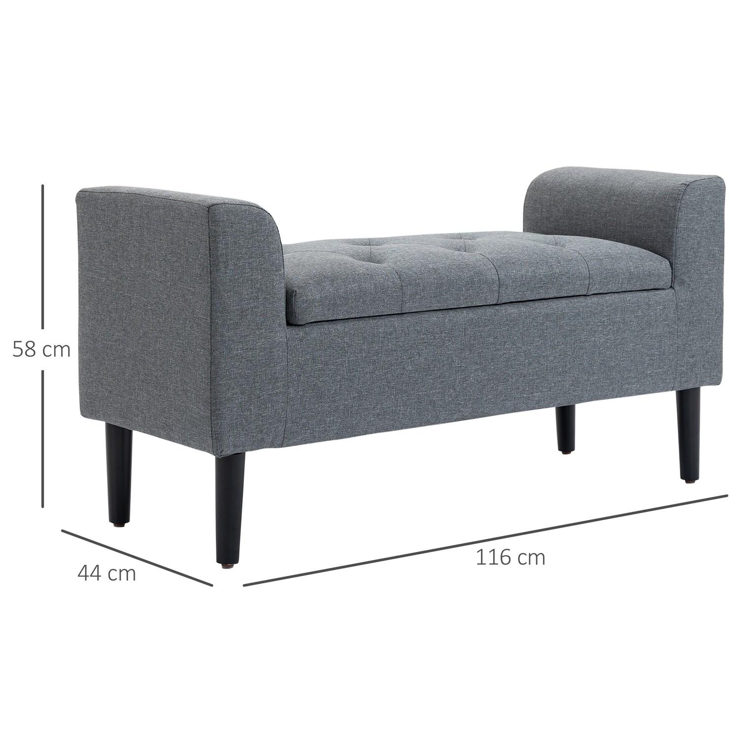 Northio Sitzbank mit Stauraum, Polsterbank mit Leinenoptik, Holzbeine, Bettbank belastbar bis 130 kg, für Wohnzimmer Schlafzimmer Flur, 116 x 44 x 58 cm Hellgrau
