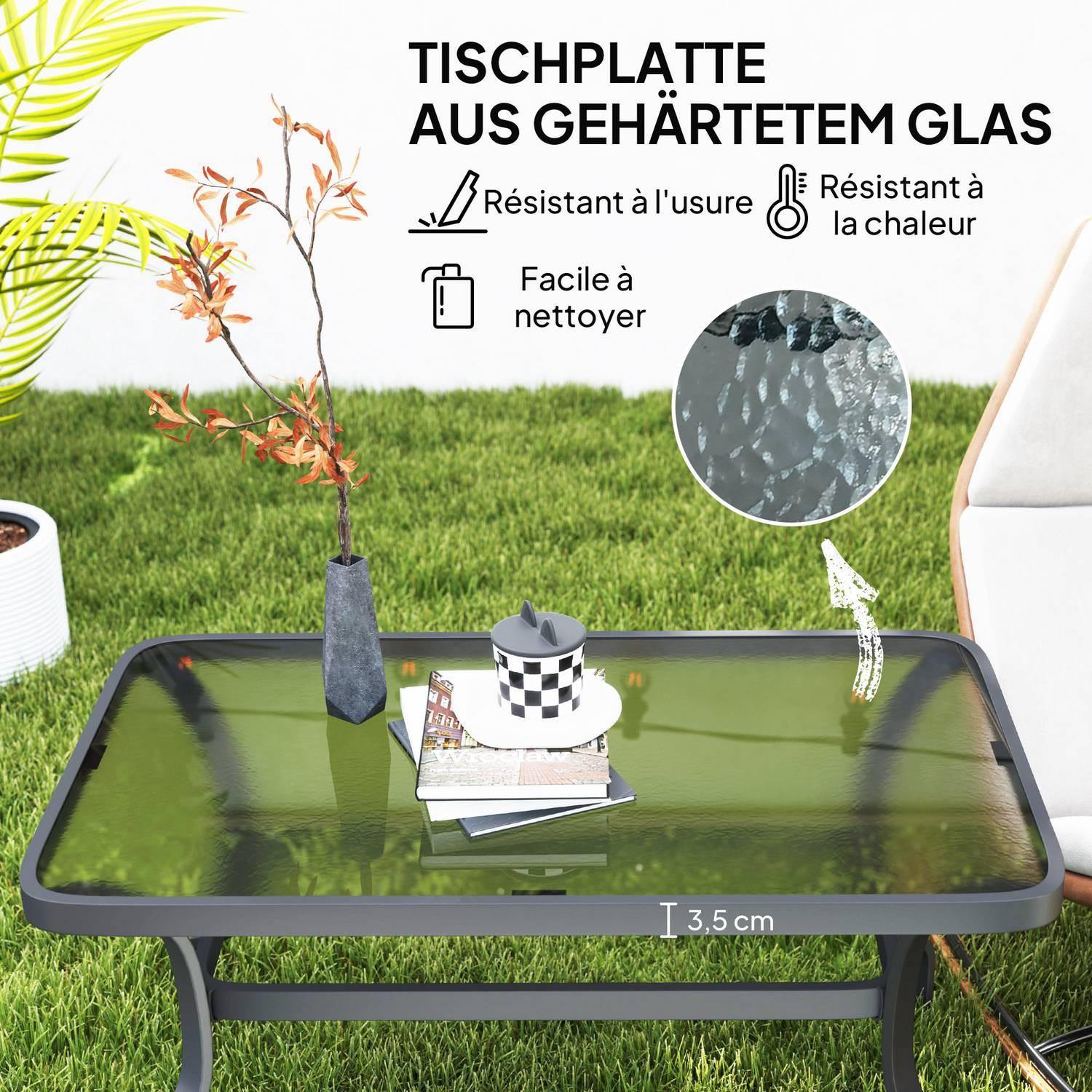 Northio Beistelltisch Hartglas Kaffeetisch Couchtisch mit Wellendesign, Abgerundete Ecke Balkontisch Gartentisch Sofatisch Teetisch Gartenmöbel für Wohnzimmer Garten Terrasse Balkon, 95x55 cm Schwarz Aosom