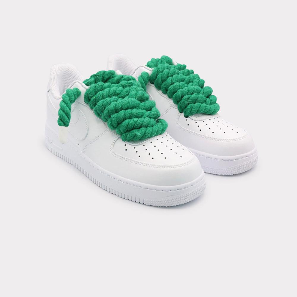 NIKE Air Force 1 White - Rope Lace Green
