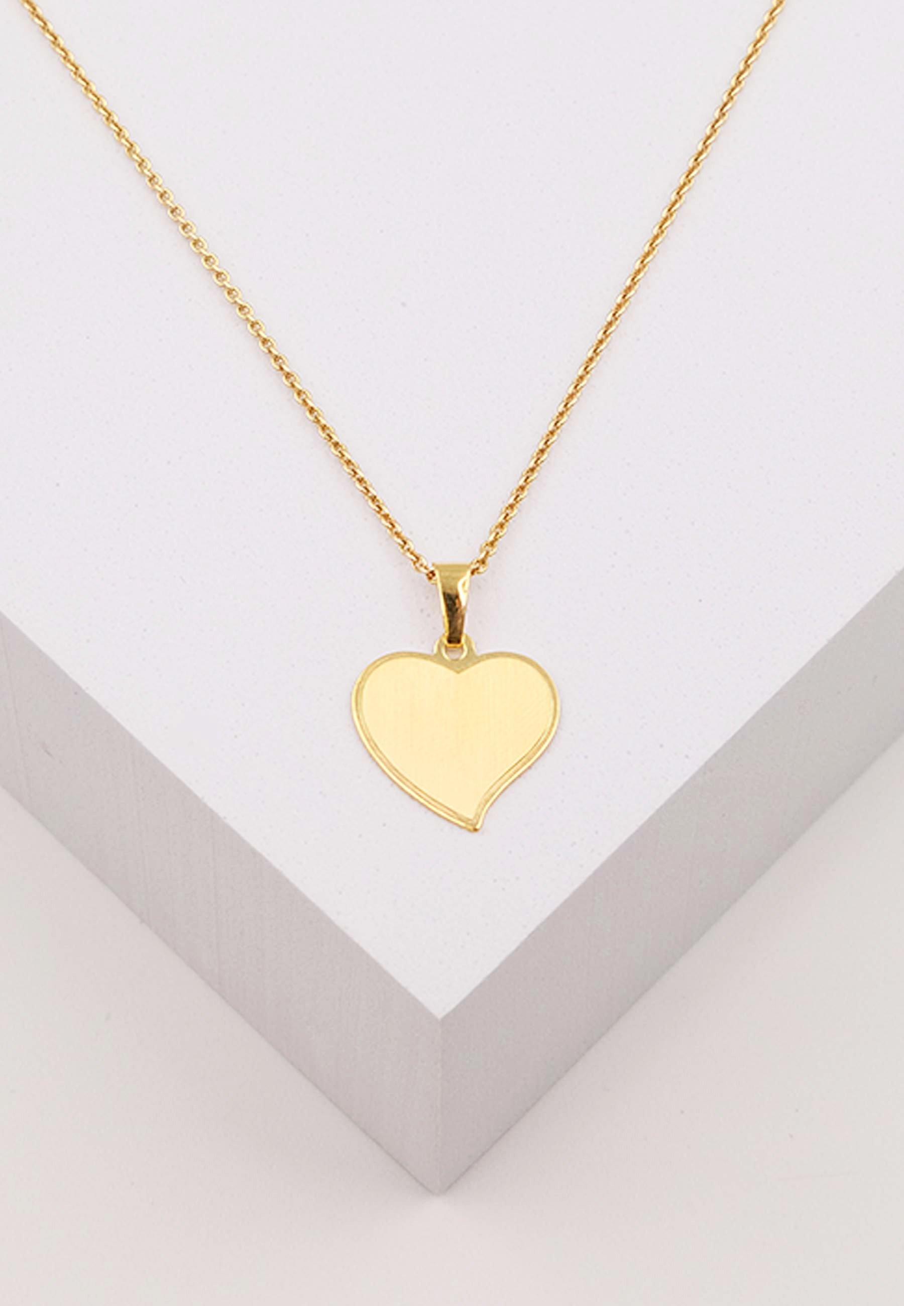 MUAU Schmuck Anhänger Gravurplatte Herz Gelbgold 750, 19x15mm