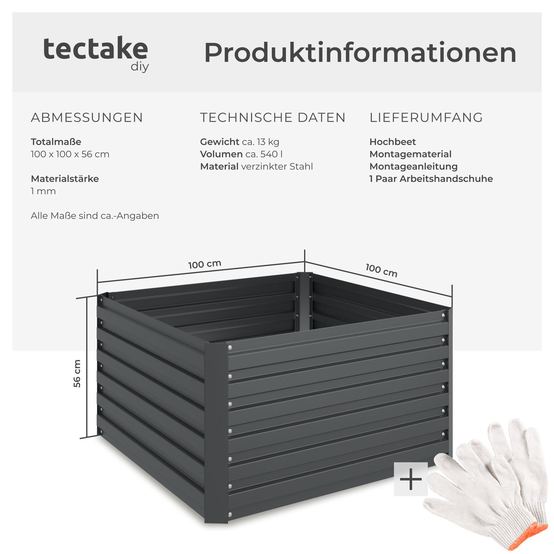 Tectake Hochbeet Blomma, 540l, verzinkt, 100x100x56cm