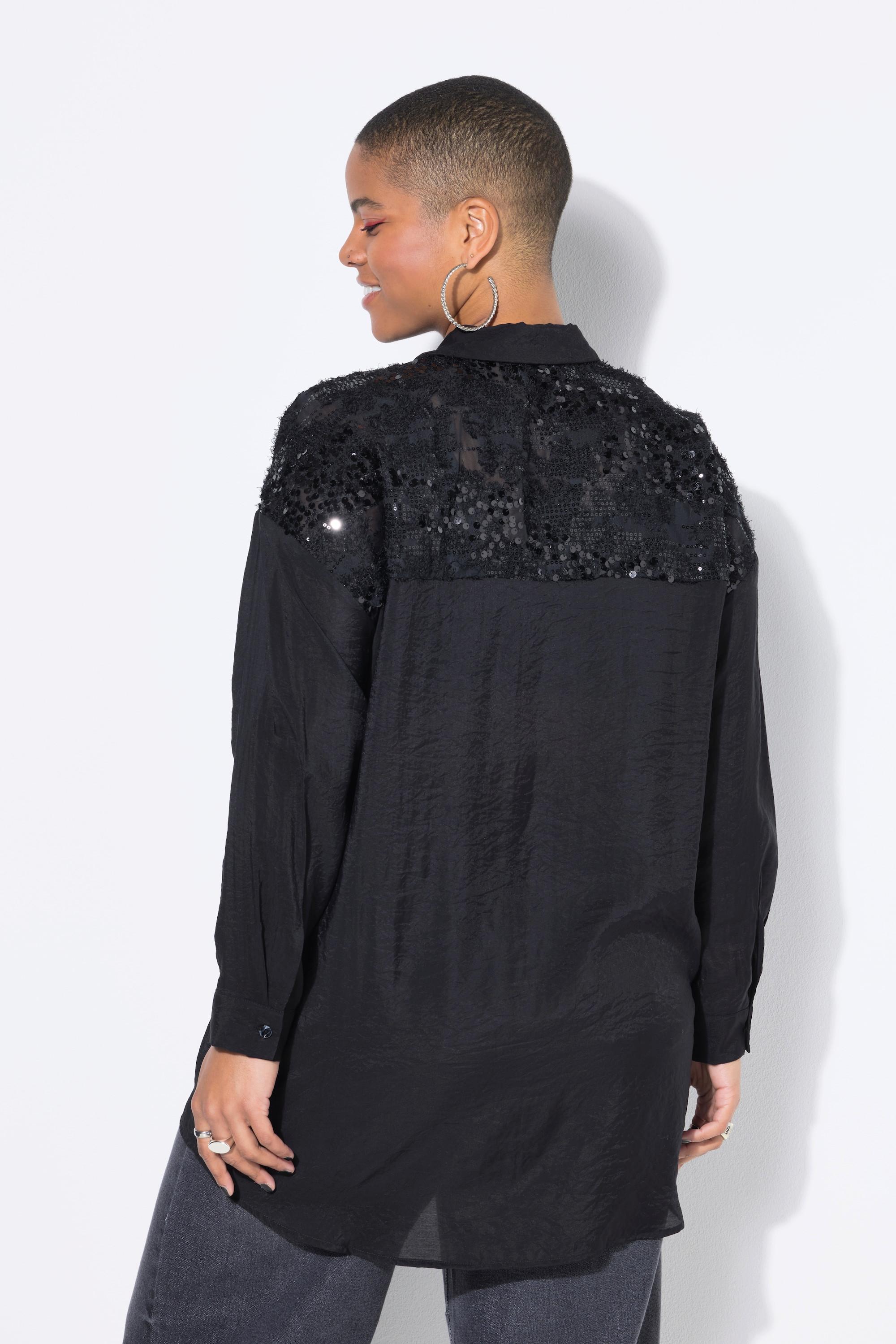 Studio Untold Bluse, oversized, Fransen und Pailletten auf den Schultern