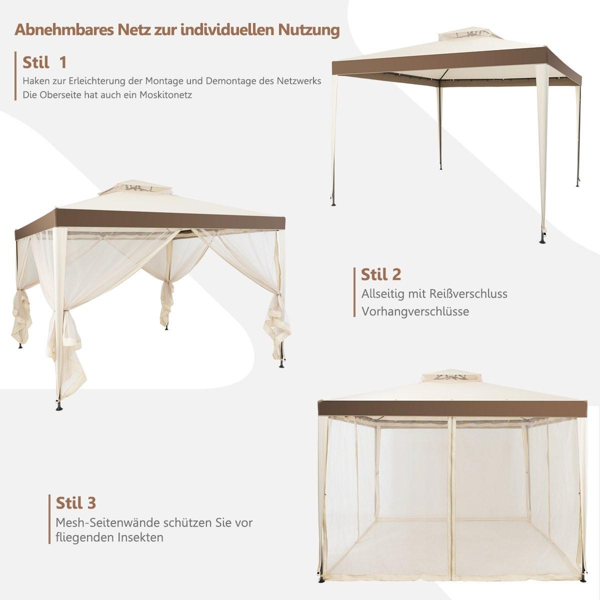 Northix Gartenpavillon Gartenzelt Camping Partyzelt mit 4 Seitenwänden 300 x 300 x 265 cm Beige