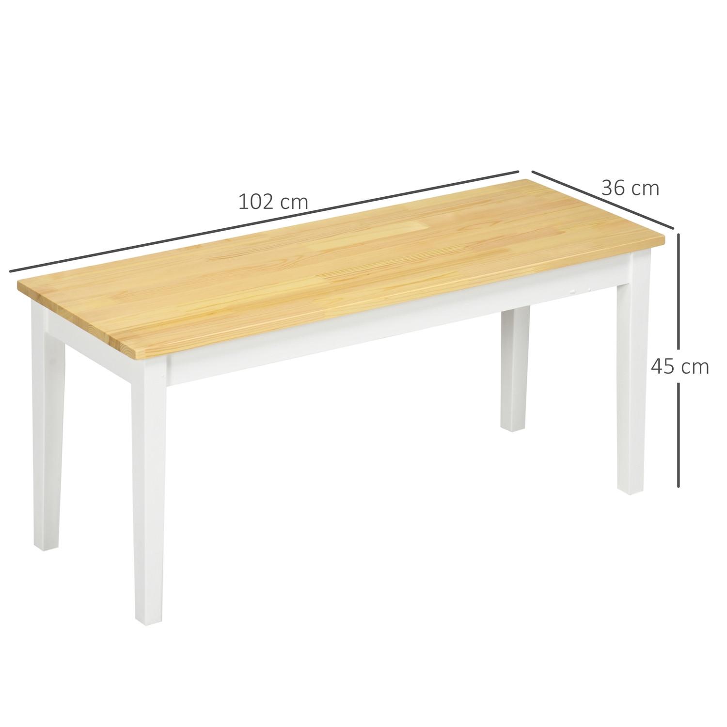 Northio Sitzbank 2-Sitzer Essbank Holzbank, Küchenbank Wohnzimmerbank Für Küche, Eingang, Bis 220 Kg Belastbar, Kiefernholz, Weiß, 102 X 36 X 45 Cm