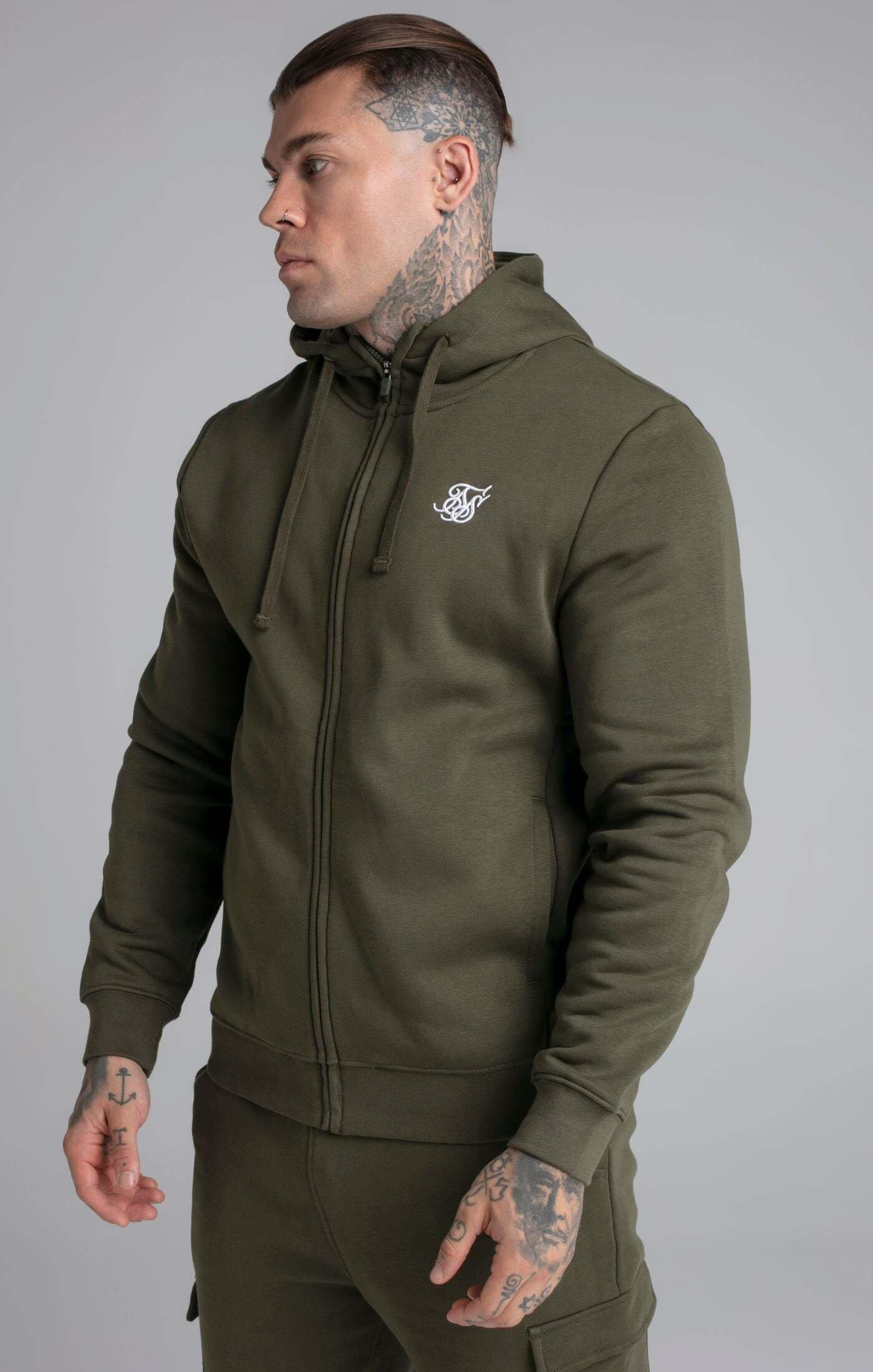 Sik Silk Kapuzenpullover Khaki Essential Zip Through Funnel Hoodie