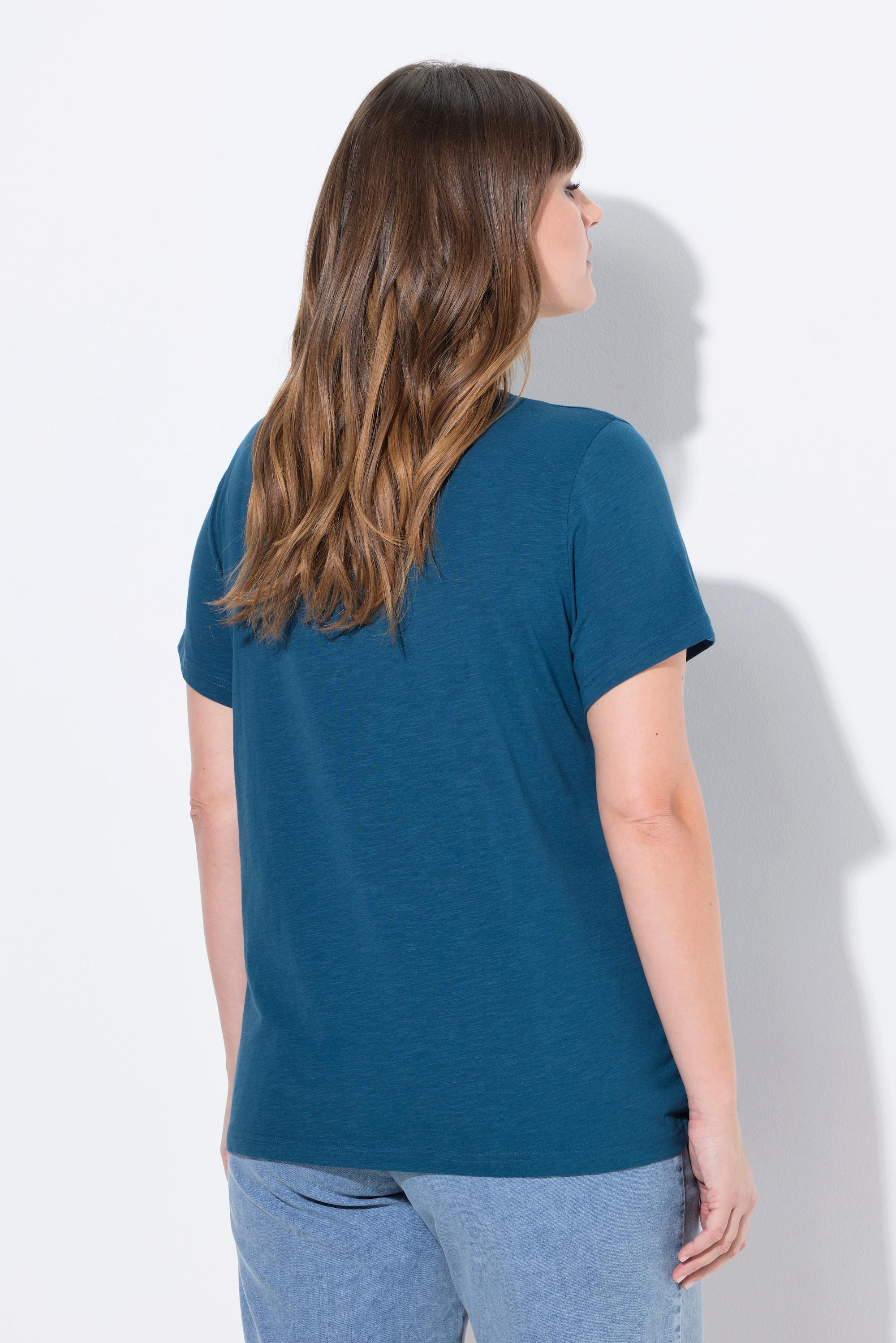 Ulla Popken T-Shirt Mohn-Stickerei Rundhals Halbarm