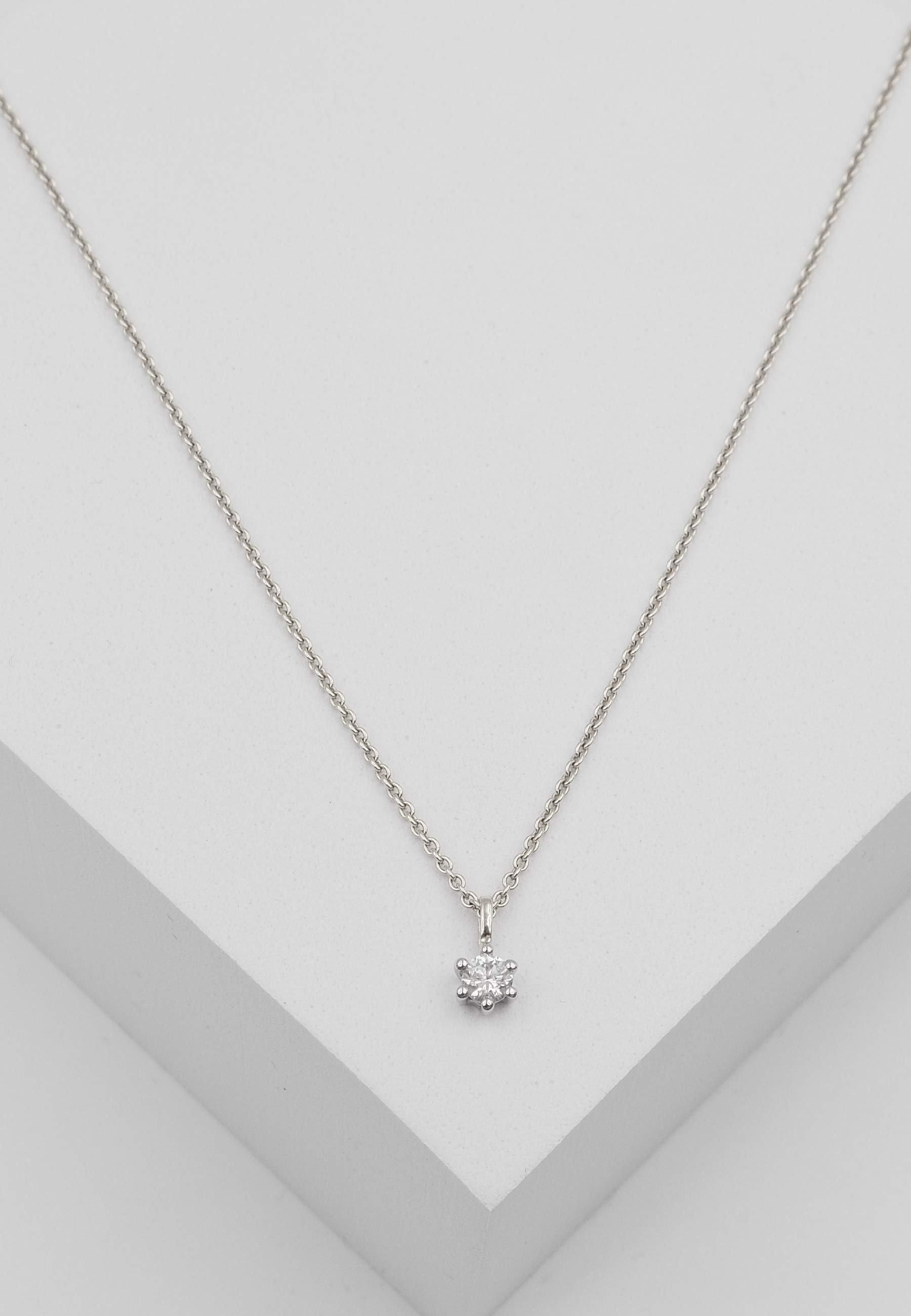 MUAU Schmuck Solitär Anhänger 6-Griff-Fassung Weissgold 750 Diamant 0.20ct. 8x6mm