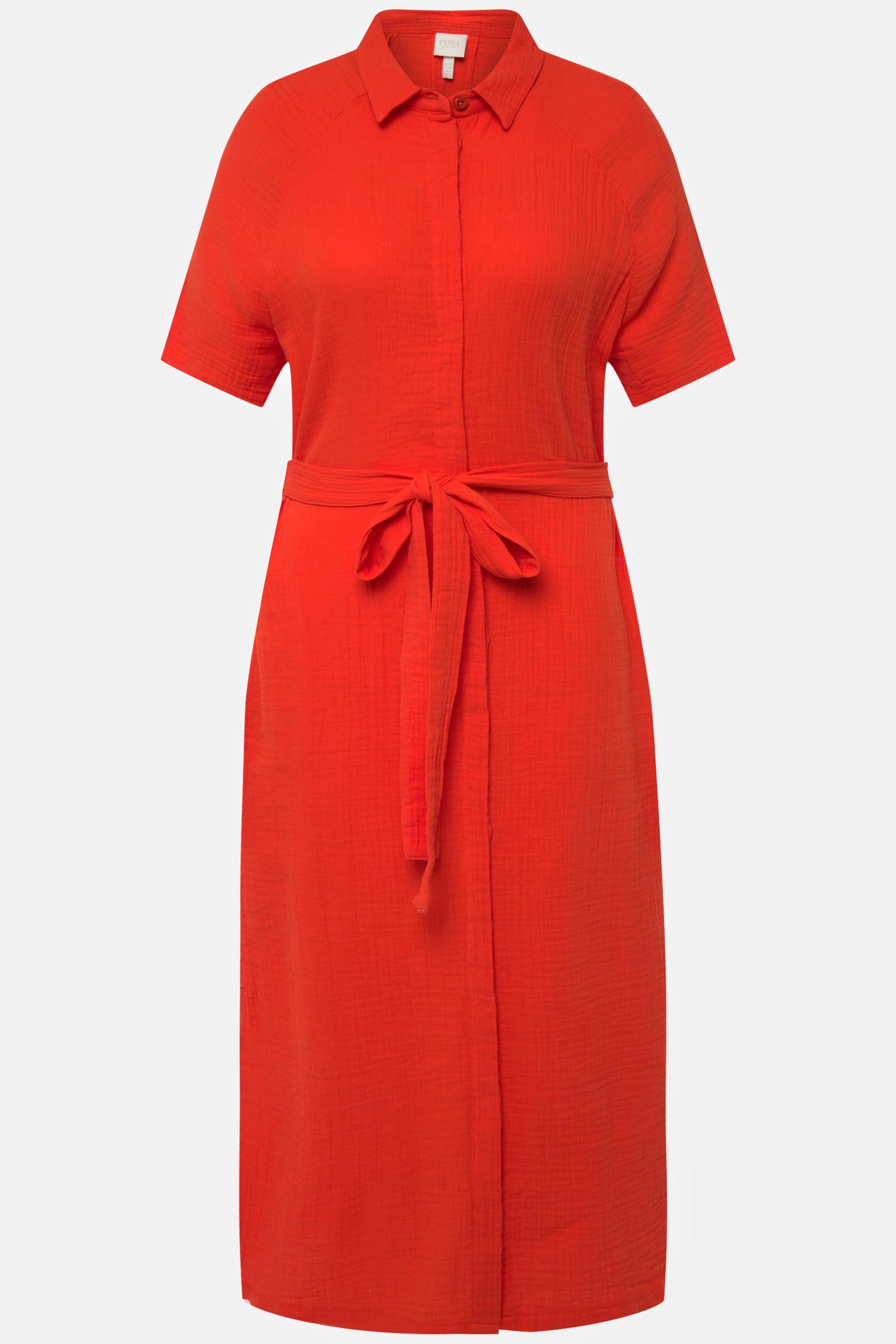 Ulla Popken Midikleid Hemdkragen Halbarm Musselin