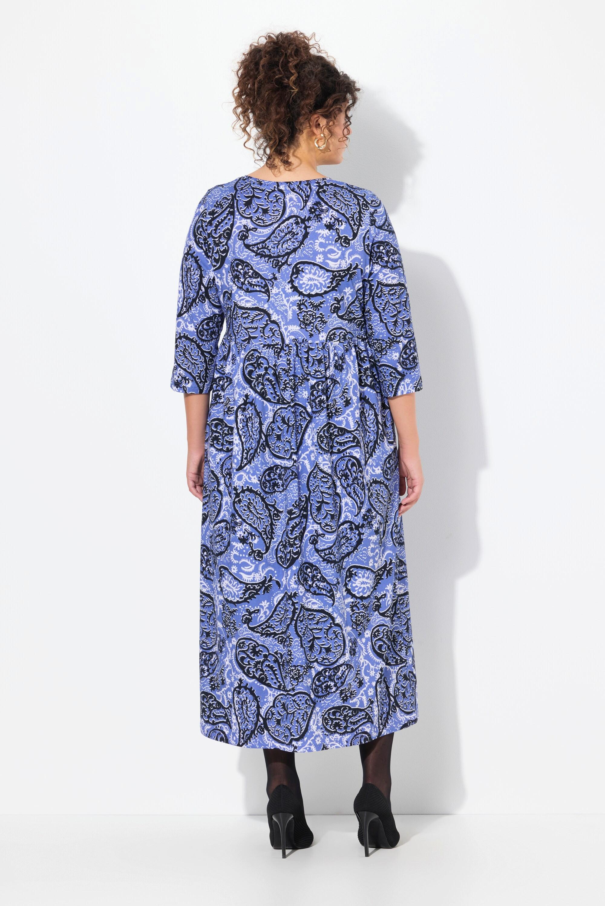 Ulla Popken Paisley A-Linie V-Ausschnitt 3/4 Arm Kleid