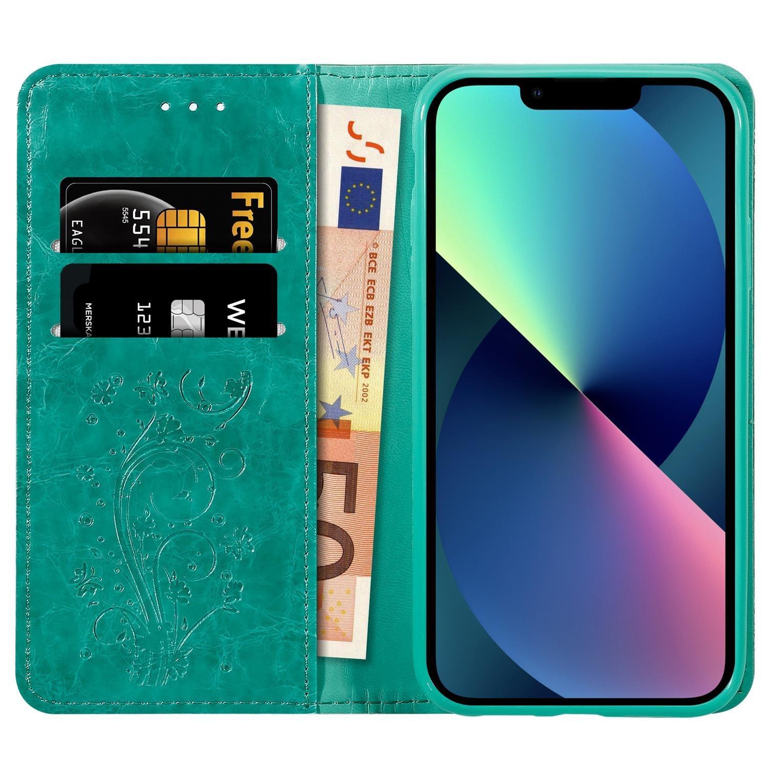 Cadorabo Cadorabo Hülle kompatibel mit Apple iPhone 13 MINI mit Ornamenten - Schutzhülle mit Magnetverschluss, Standfunktion und Kartenfach