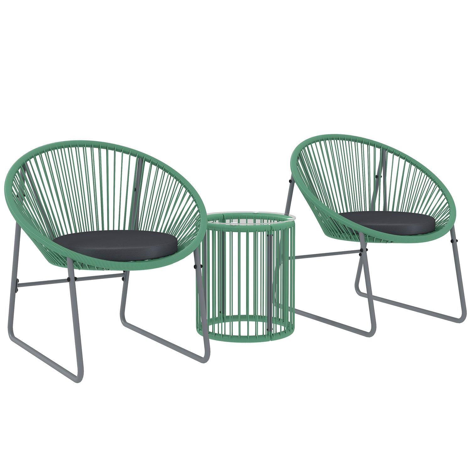Northio Polyrattan Gartenmöbel Set, Outdoor Lounge Balkonmöbel für 2 Personen, 3-teilig Sitzgruppe mit 2 Stühle, Beistelltisch, Kissen, wetterfest Gartenlounge für Garten, Terrasse Balkon, Grün