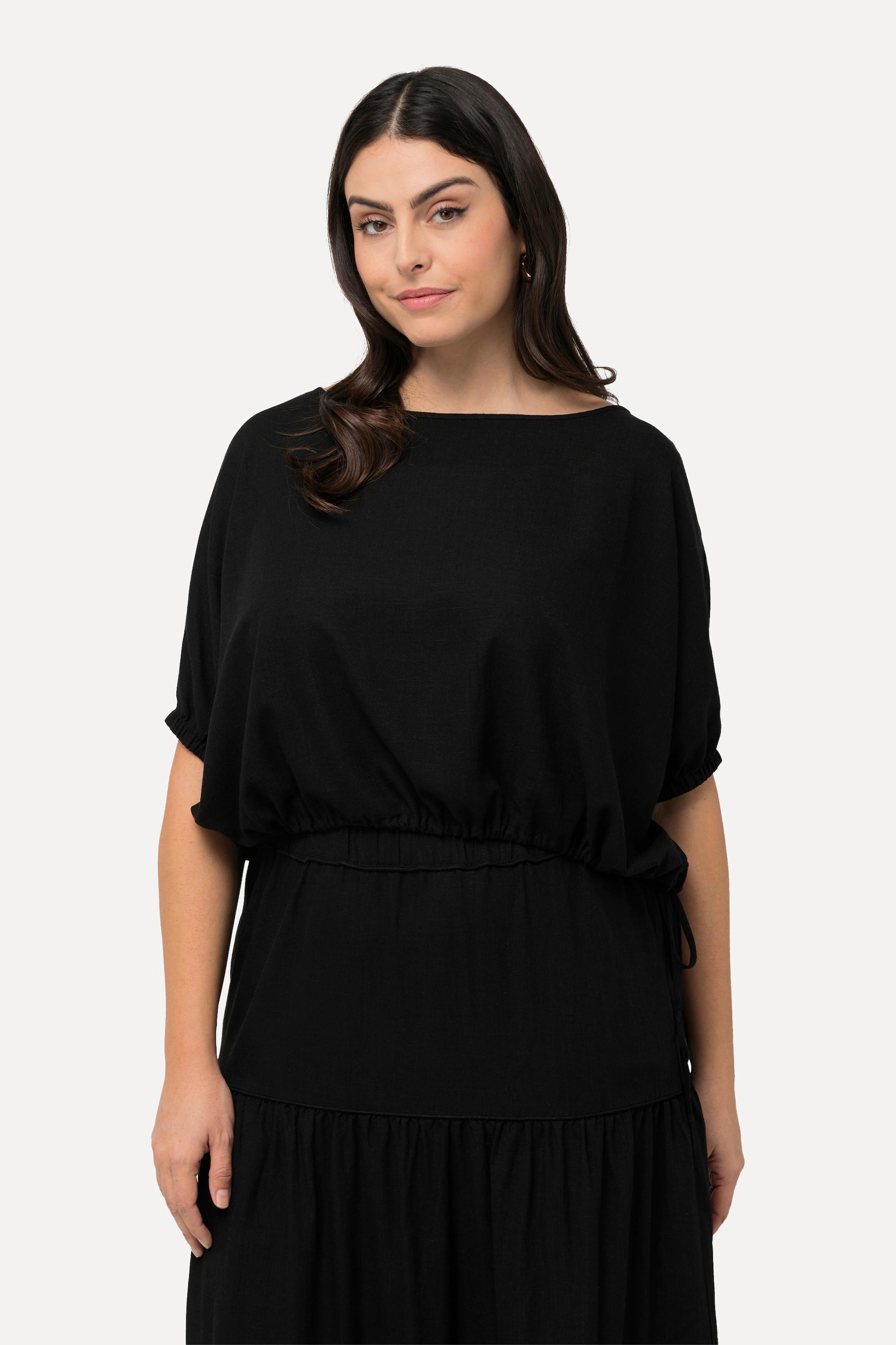 Ulla Popken Leinenmix Oversized Halbarm Bluse mit U-Boot-Ausschnitt