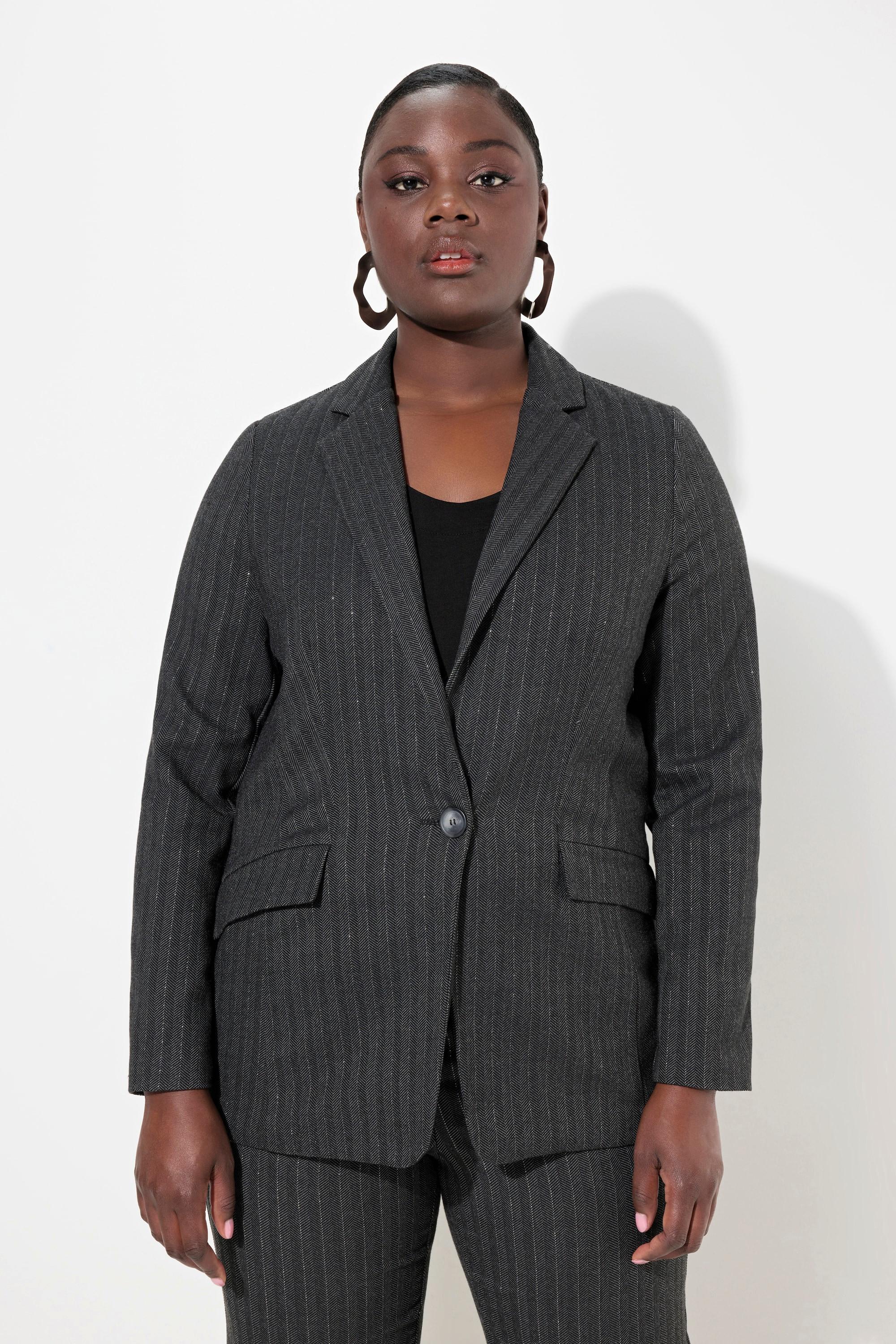 Ulla Popken Blazer, Fischgratmuster, Lurex, Reverskragen, Rückenschlitz