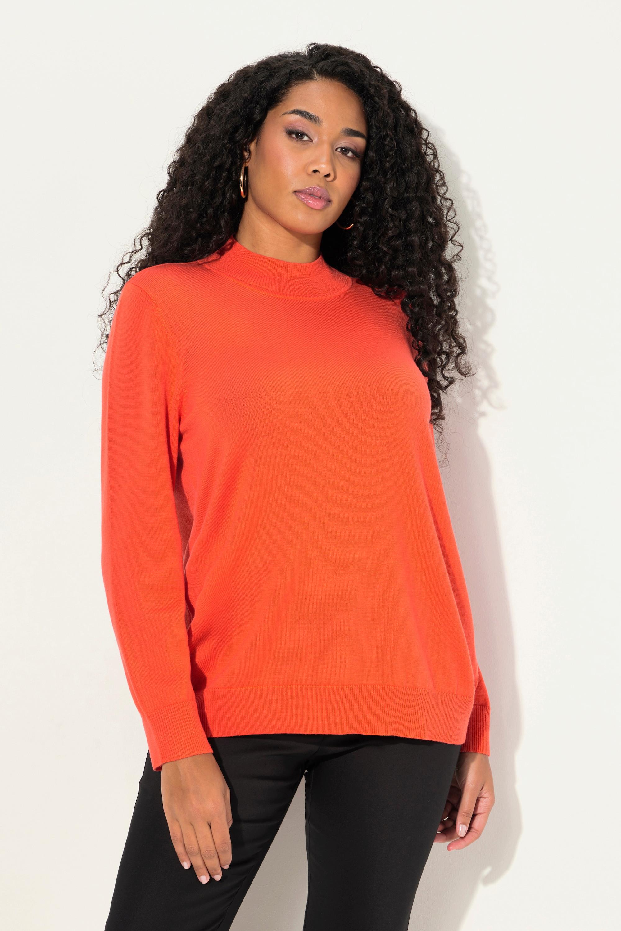 Ulla Popken Pullover, edle Schurwoll-Seidenmischung, Stehkragen, Langarm