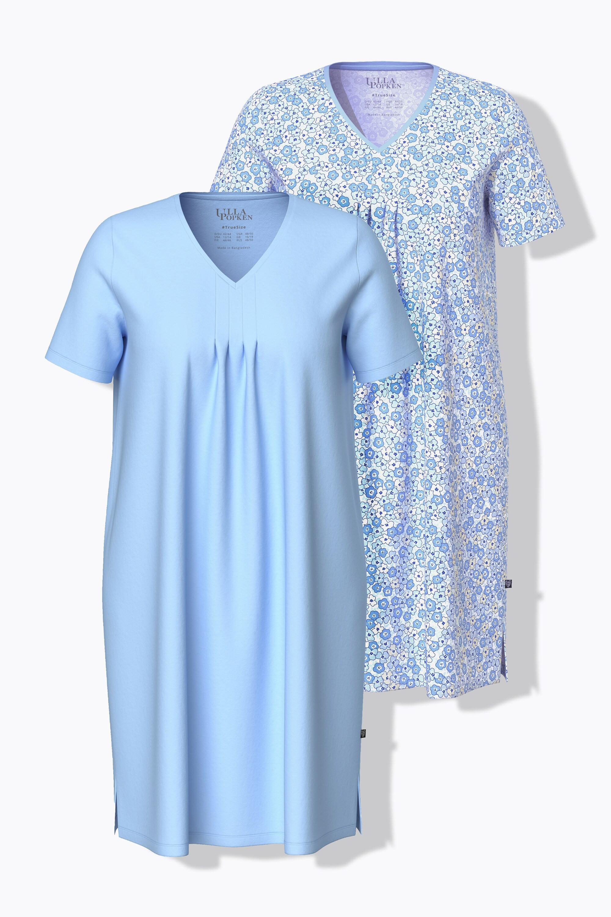 Ulla Popken Bigshirts, 2er-Pack, uni/bedruckt, V-Ausschnitt, Halbarm