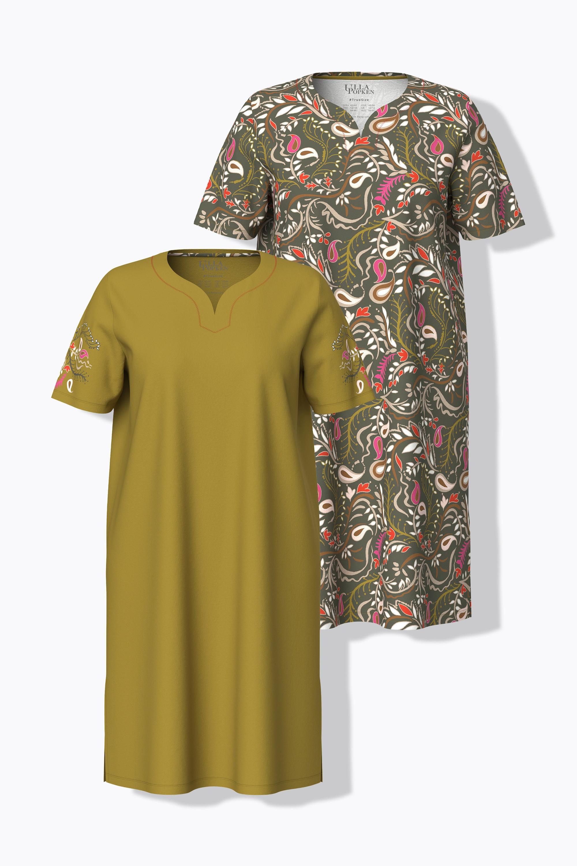 Ulla Popken Bigshirts, 2er-Pack, Paisley, V-Ausschnitt, Halbarm