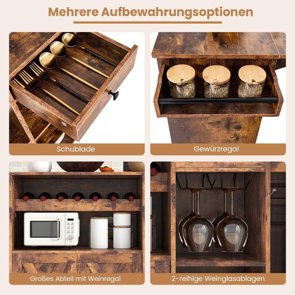 Northio Küchenwagen auf Rollen Servierwagen mit klappbarer Arbeitsplatte 121 x 68 x 88 cm Rustikales Braun