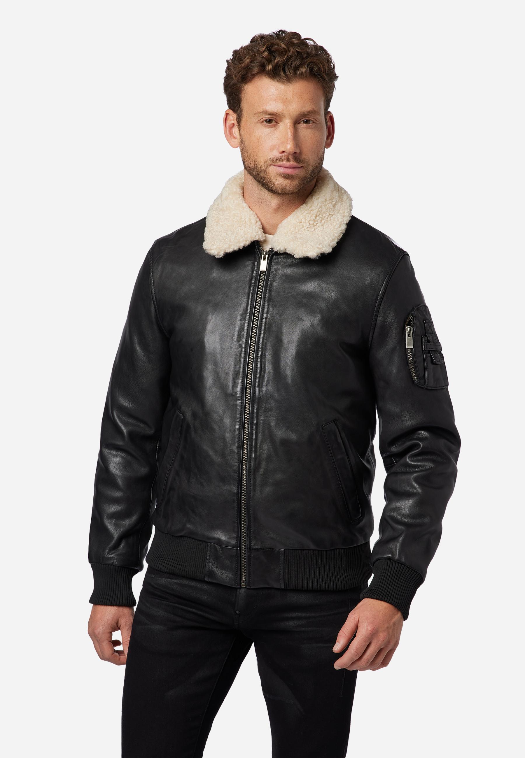 RICANO Lederjacke M-Bomber - Bomberjacke mit Lammfellkragen
